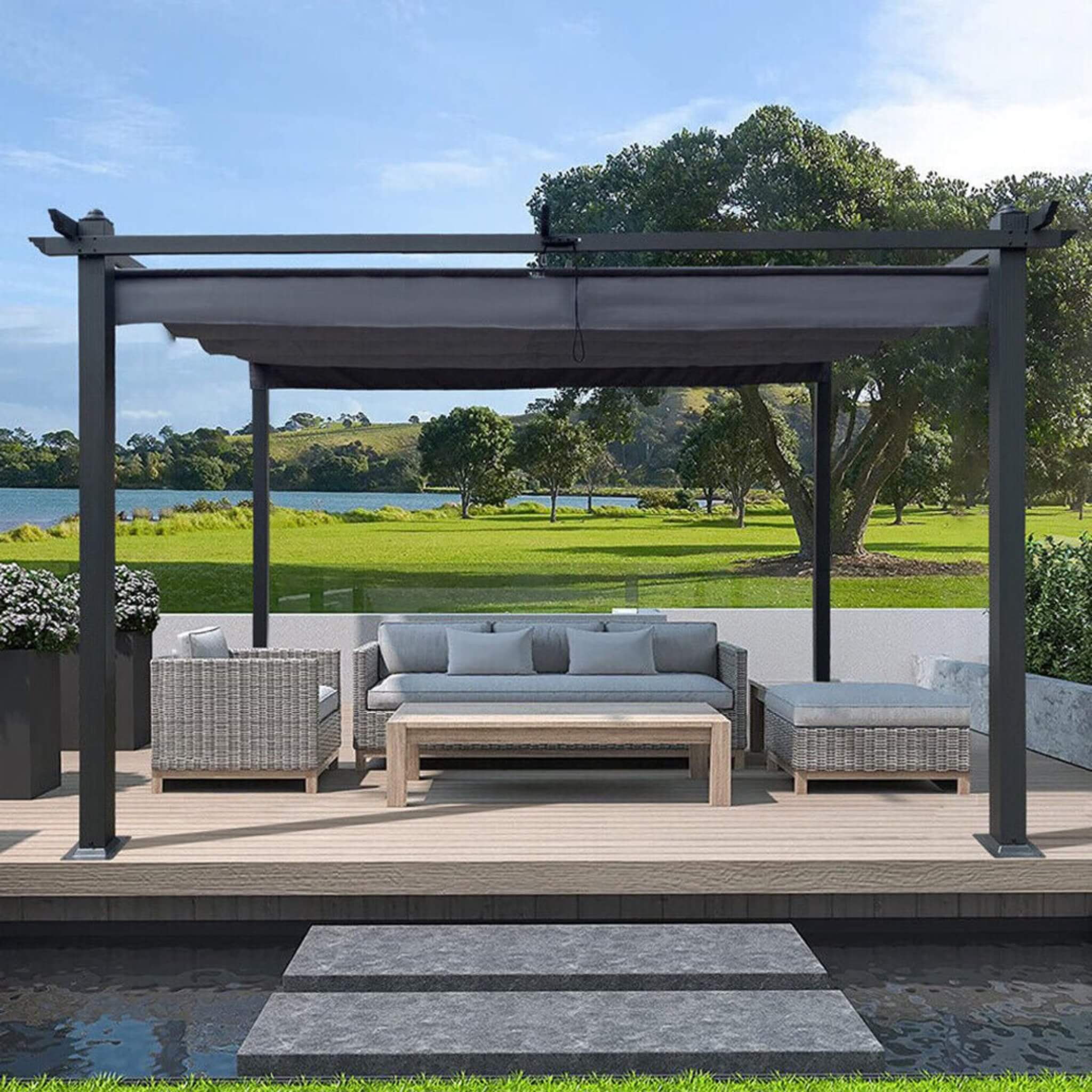[10X13FT] Alora Premium Outdoor Patio Retractable Pergola With Canopy (SAK01864)