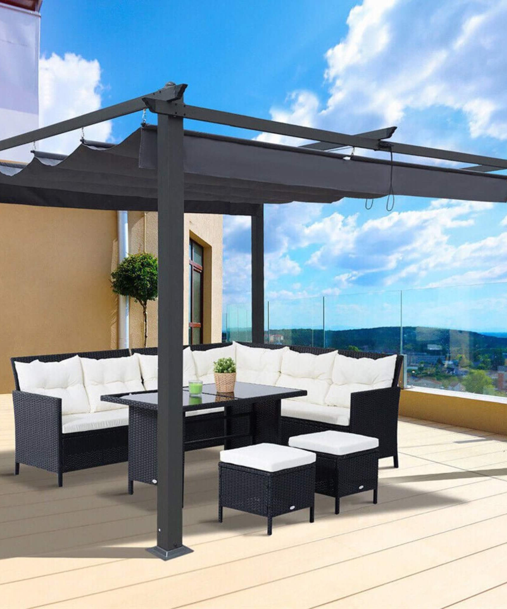 [10X13FT] Alora Premium Outdoor Patio Retractable Pergola With Canopy (SAK01864)