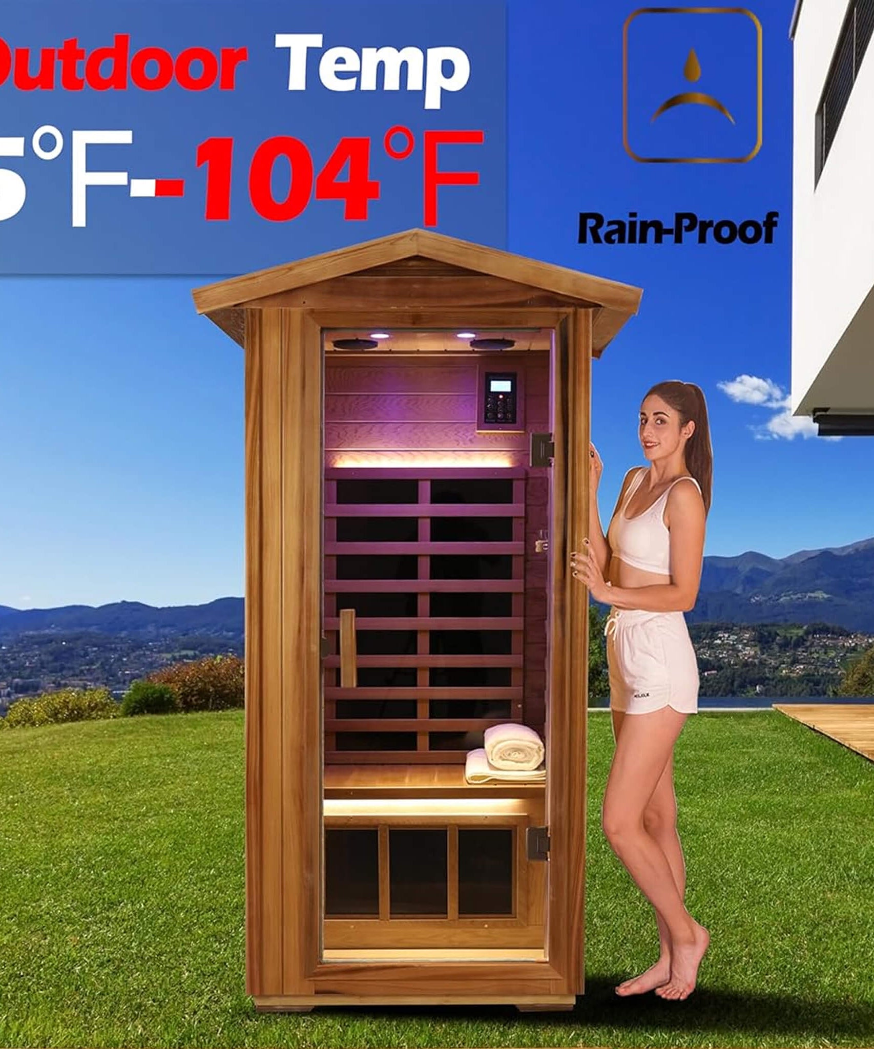 Thermora Xyra Premium 1-Person Outdoor Red Cedar Infrared Sauna With Low EMF, Chromotherapy And Bluetooth (SAK32783)