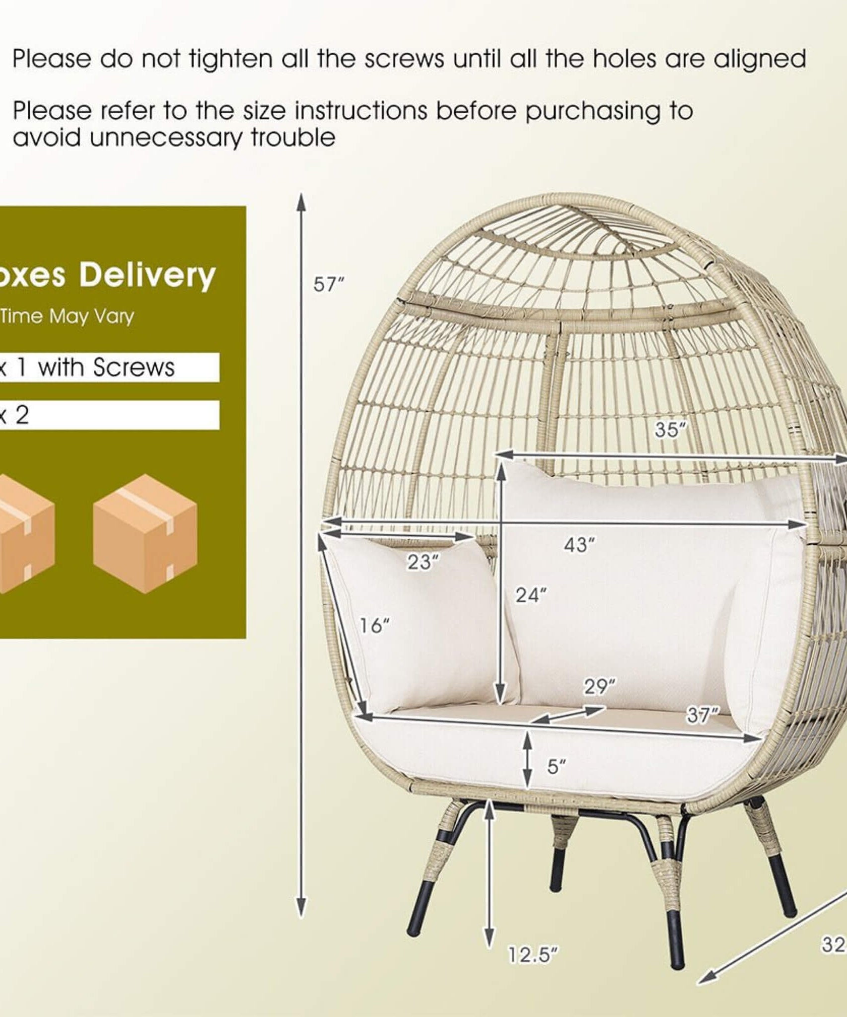Alora Premium 57-Inch Oversized Rattan Patio Egg Lounge Chair Basket With Cushions (SAK91684)