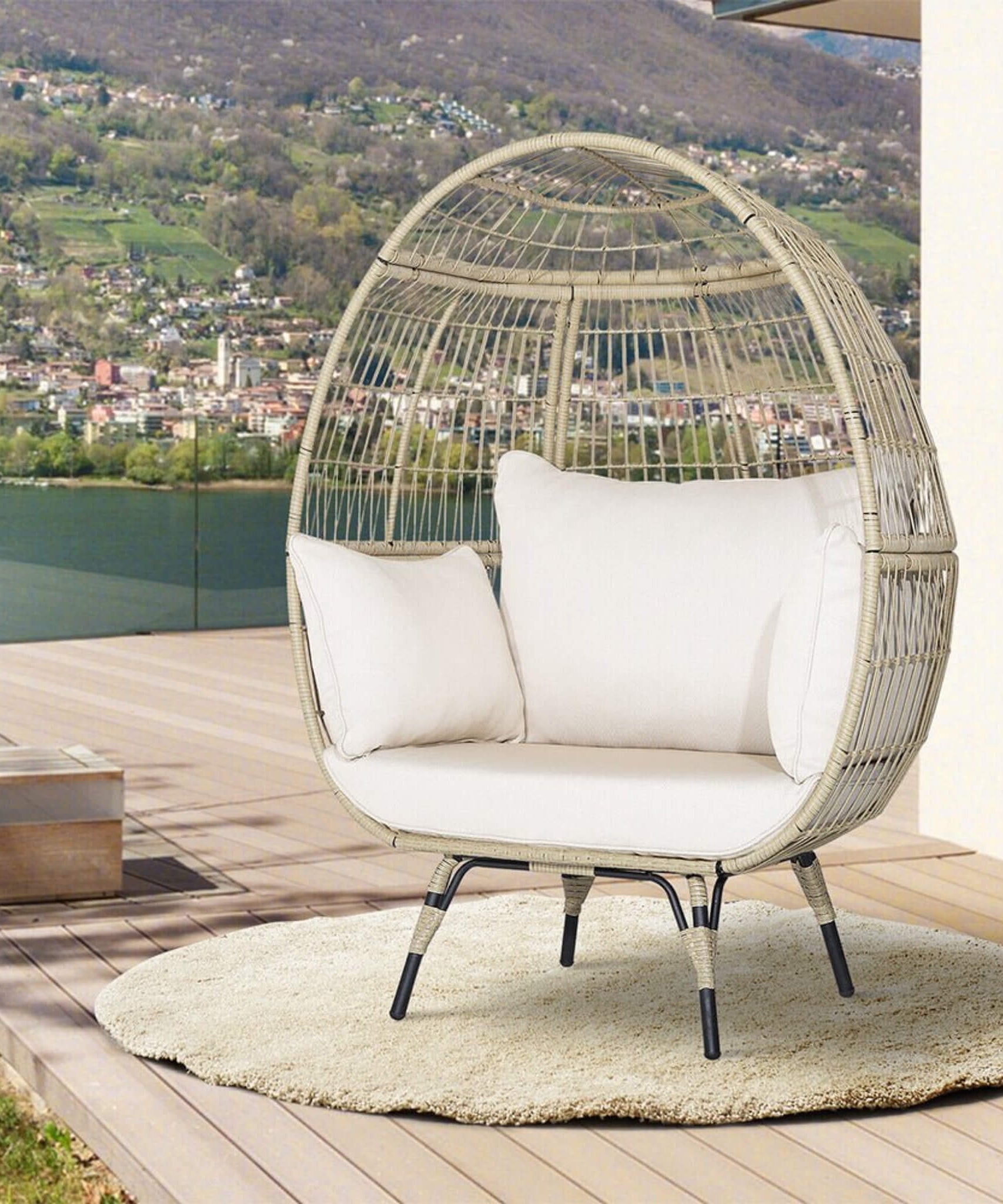 Alora Premium 57-Inch Oversized Rattan Patio Egg Lounge Chair Basket With Cushions (SAK91684)