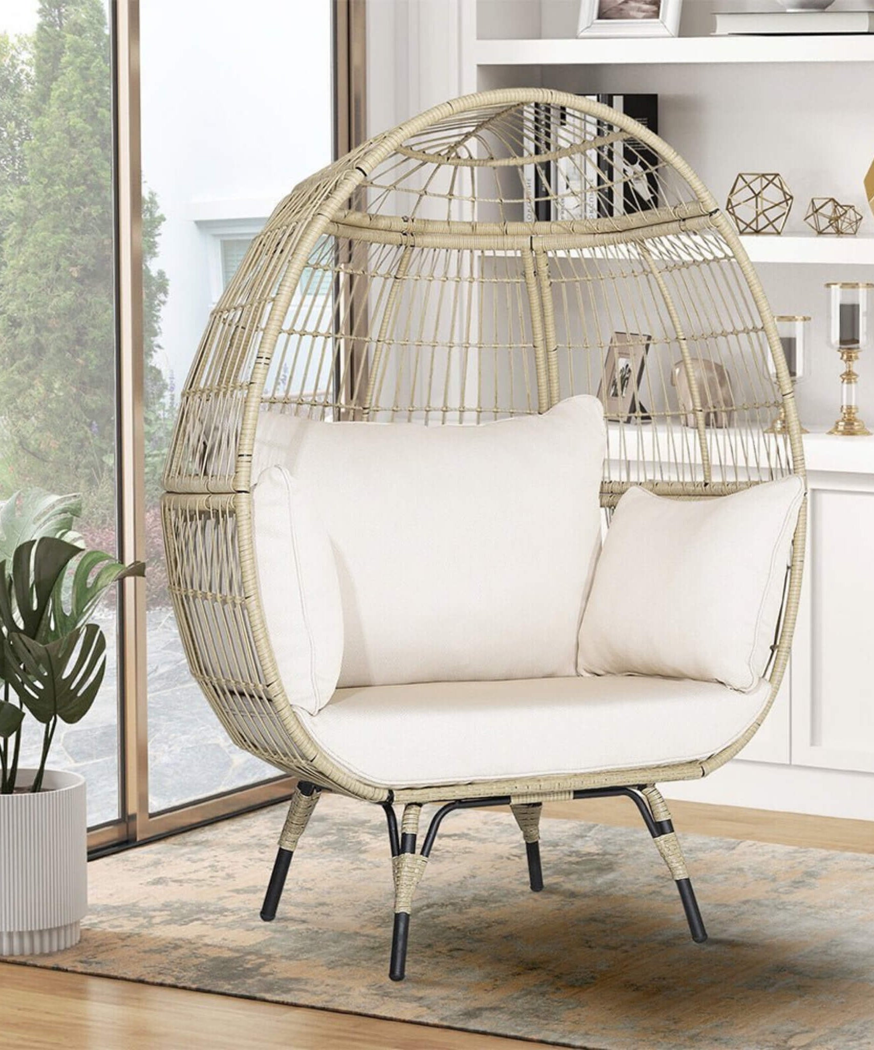 Alora Premium 57-Inch Oversized Rattan Patio Egg Lounge Chair Basket With Cushions (SAK91684)