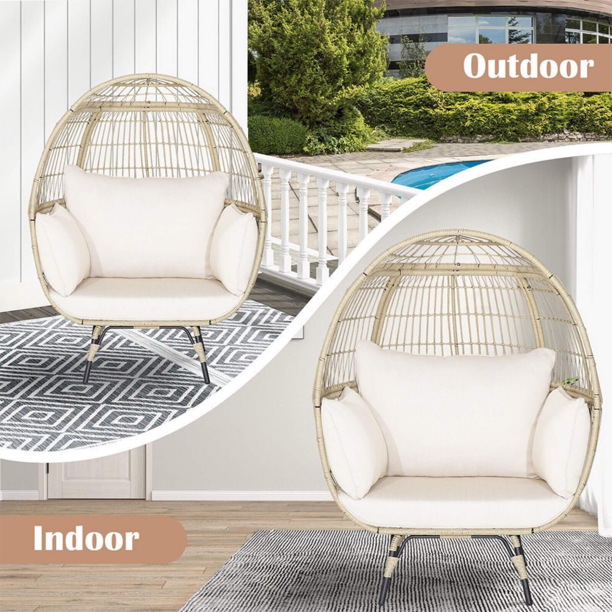 Alora Premium 57-Inch Oversized Rattan Patio Egg Lounge Chair Basket With Cushions (SAK91684)
