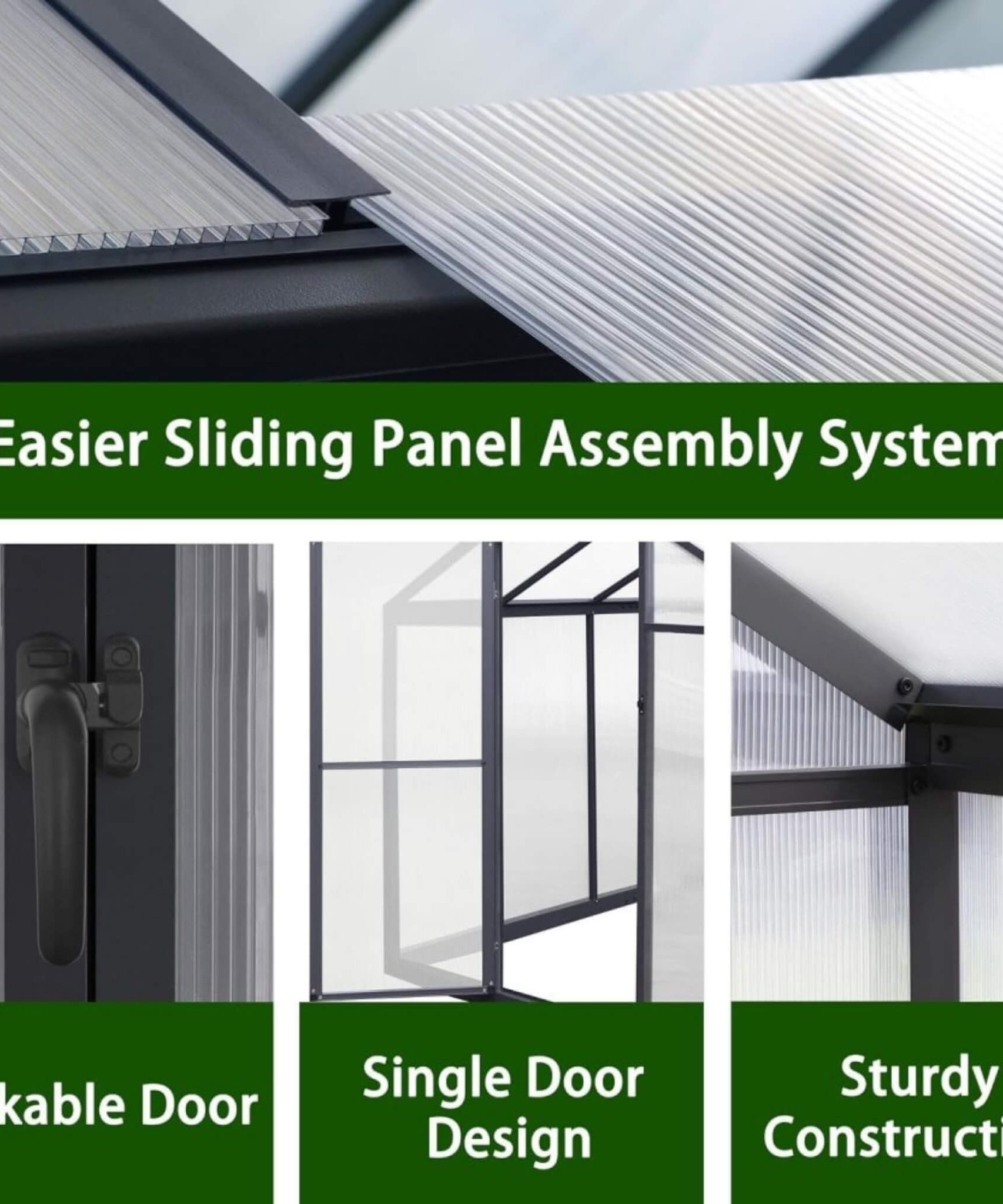 [06X12FT] Premium Polycarbonate Gray Walk-In Greenhouse Kit With Adjustable Vent And Lockable Door (SAK35264)