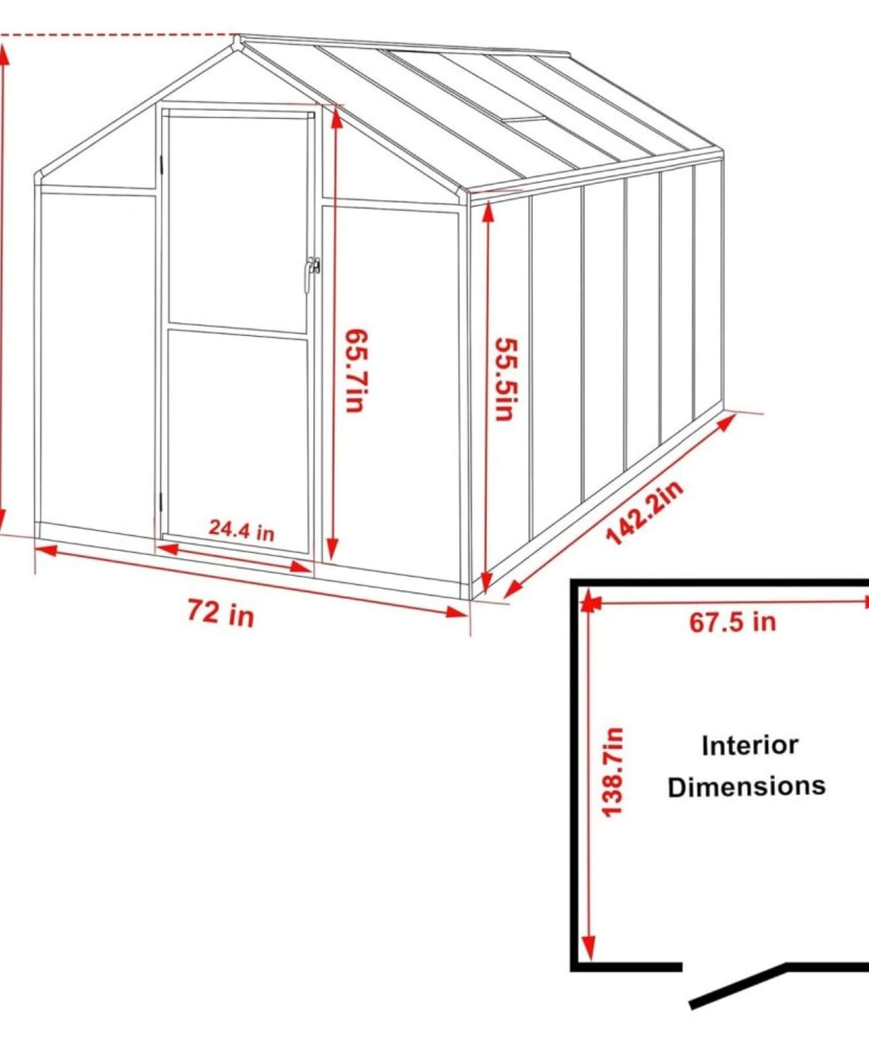 [06X12FT] Premium Polycarbonate Gray Walk-In Greenhouse Kit With Adjustable Vent And Lockable Door (SAK35264)