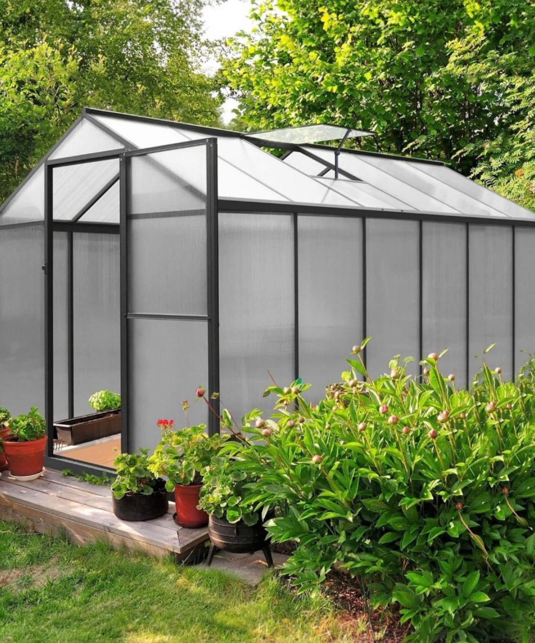 [06X12FT] Premium Polycarbonate Gray Walk-In Greenhouse Kit With Adjustable Vent And Lockable Door (SAK35264)