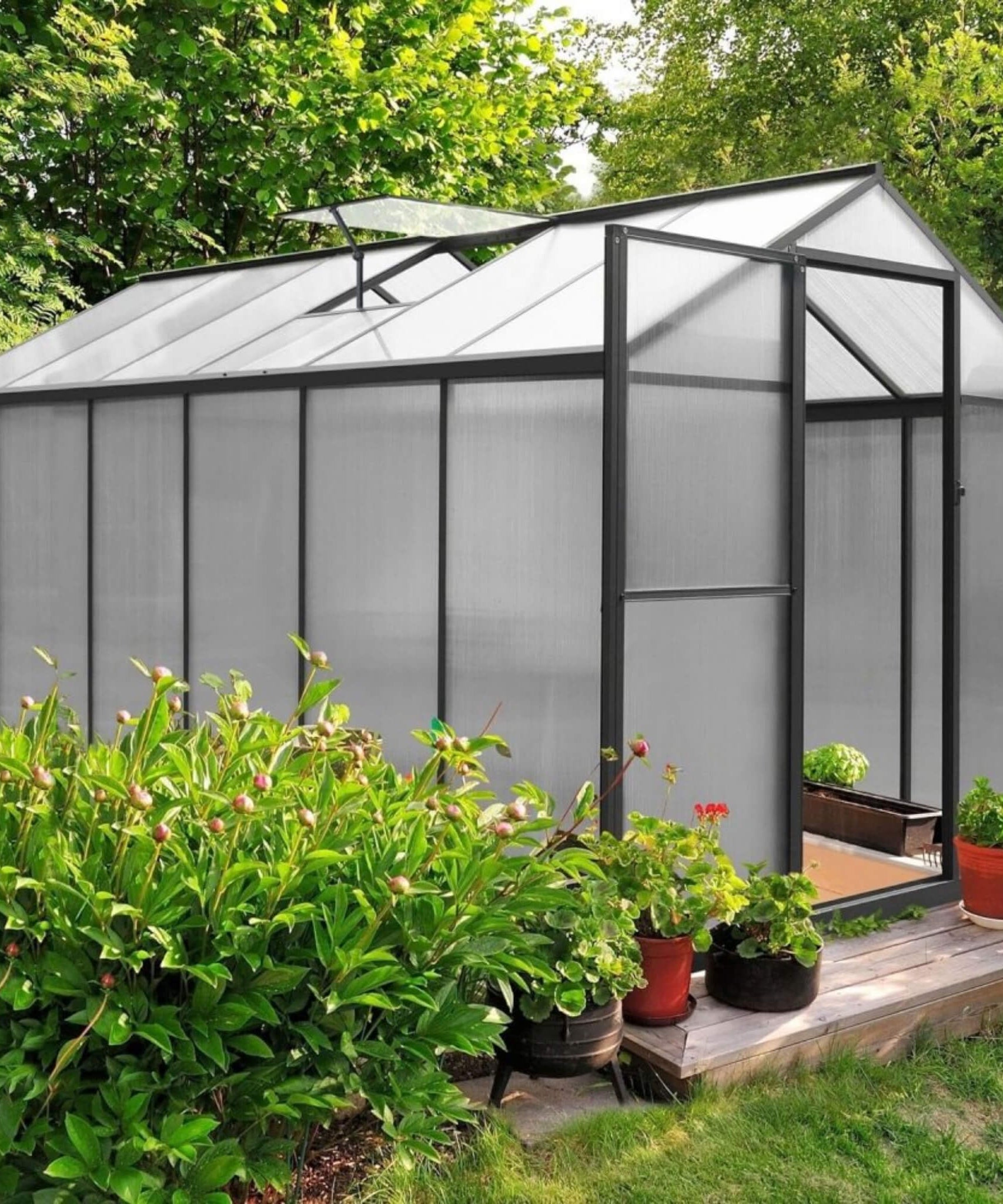 [06X12FT] Premium Polycarbonate Gray Walk-In Greenhouse Kit With Adjustable Vent And Lockable Door (SAK35264)
