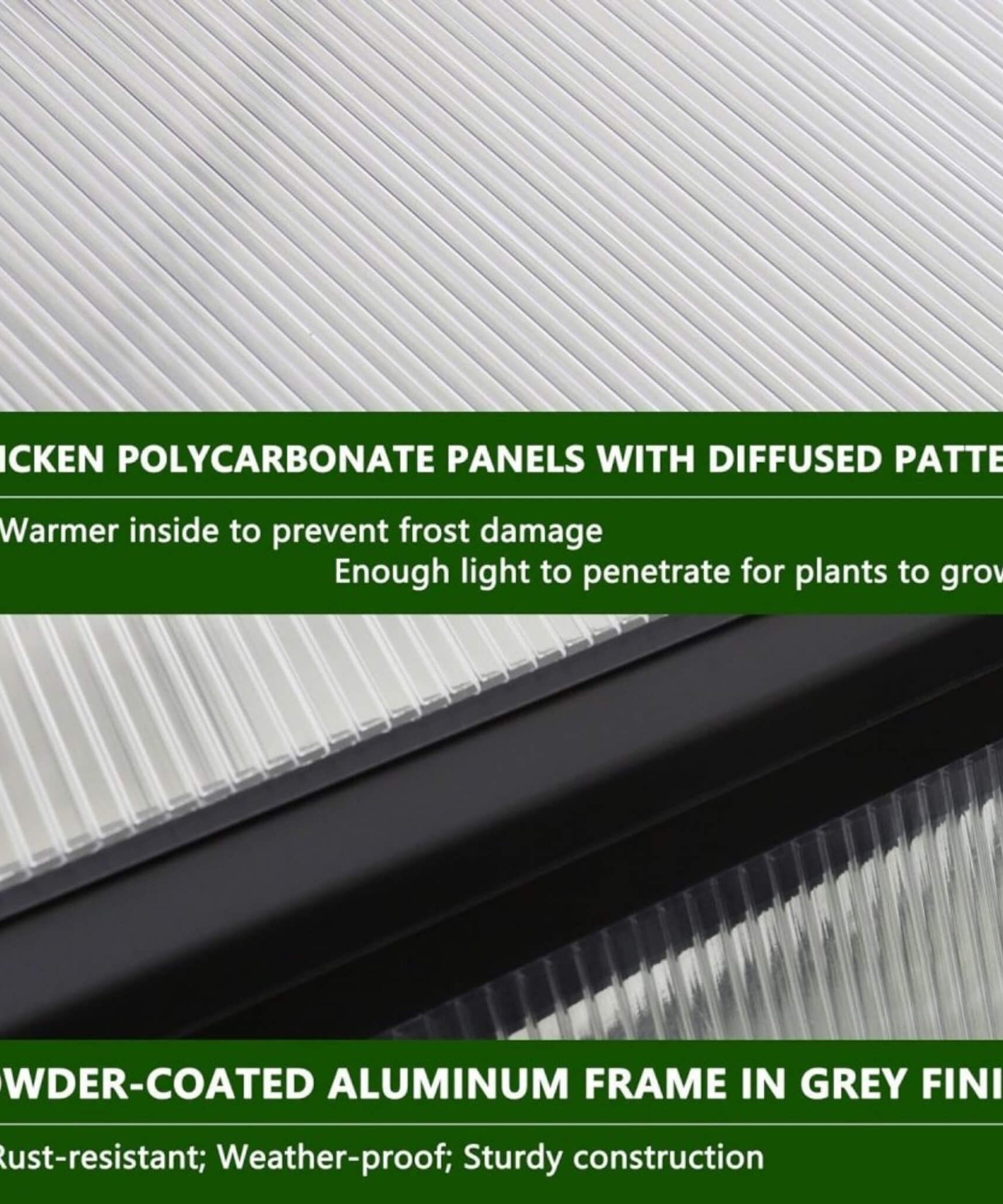 [06X12FT] Premium Polycarbonate Gray Walk-In Greenhouse Kit With Adjustable Vent And Lockable Door (SAK35264)