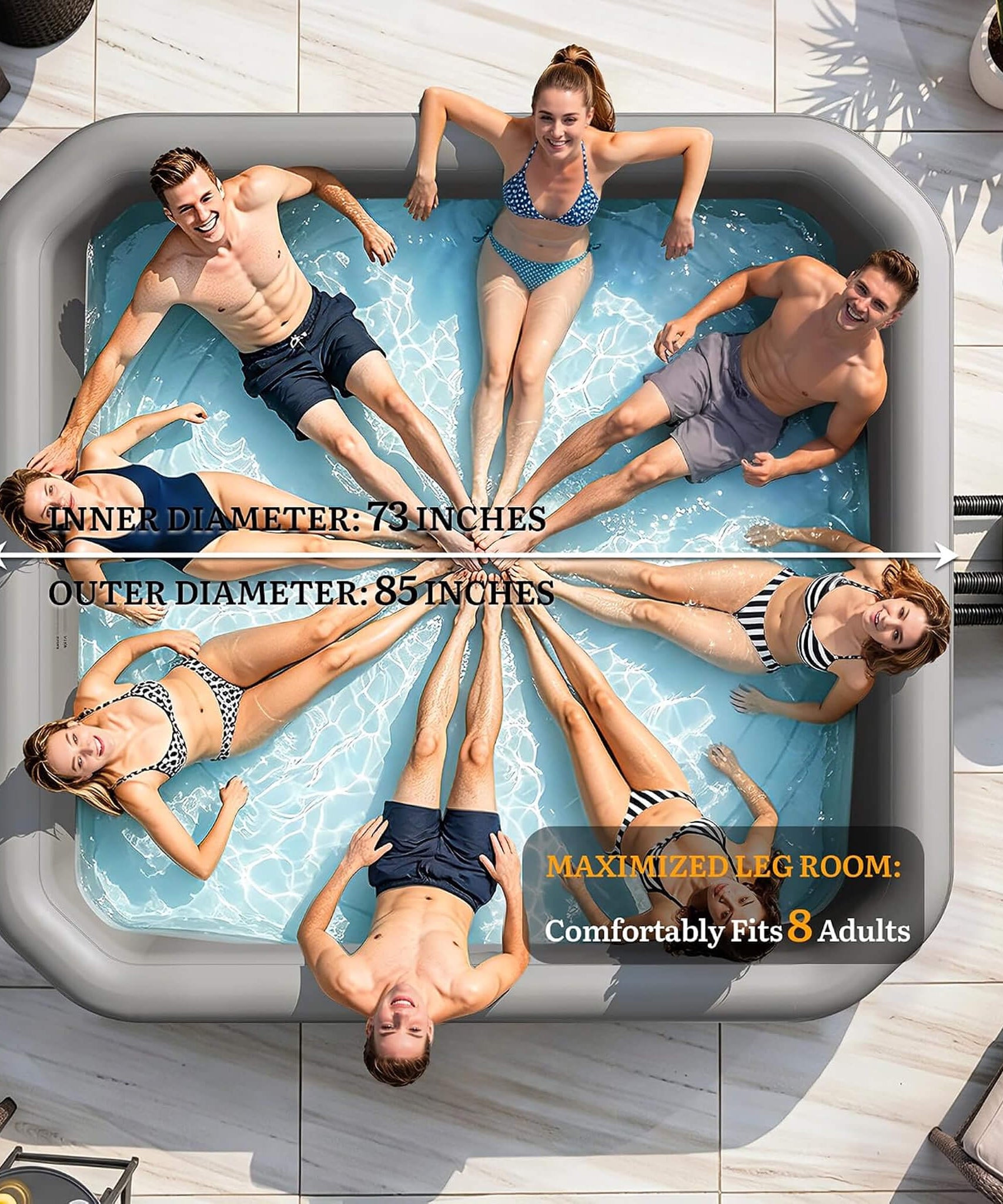 Premium 85-Inch Portable 8-Person Classic Rattan Design Inflatable Square Hot Tub With 220 Massage Jets (SAK56871)