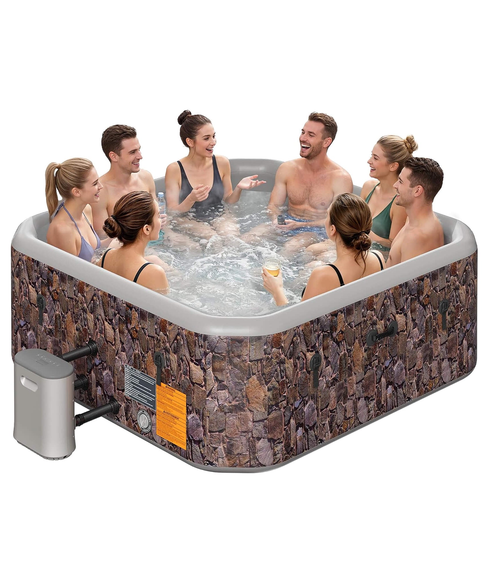 Premium 85-Inch Portable 8-Person Natural Stone Design Inflatable Square Hot Tub With 220 Massage Jets (SAK62731)
