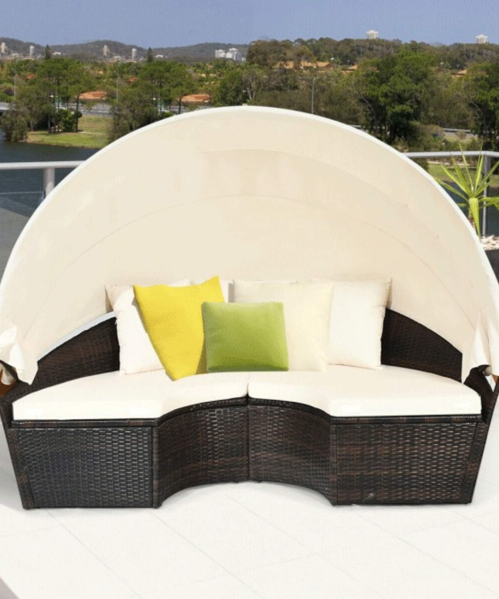 Alora Premium 76-Inch Round Outdoor Patio Rattan Daybed W/ Canopy & Table (SAK96418)