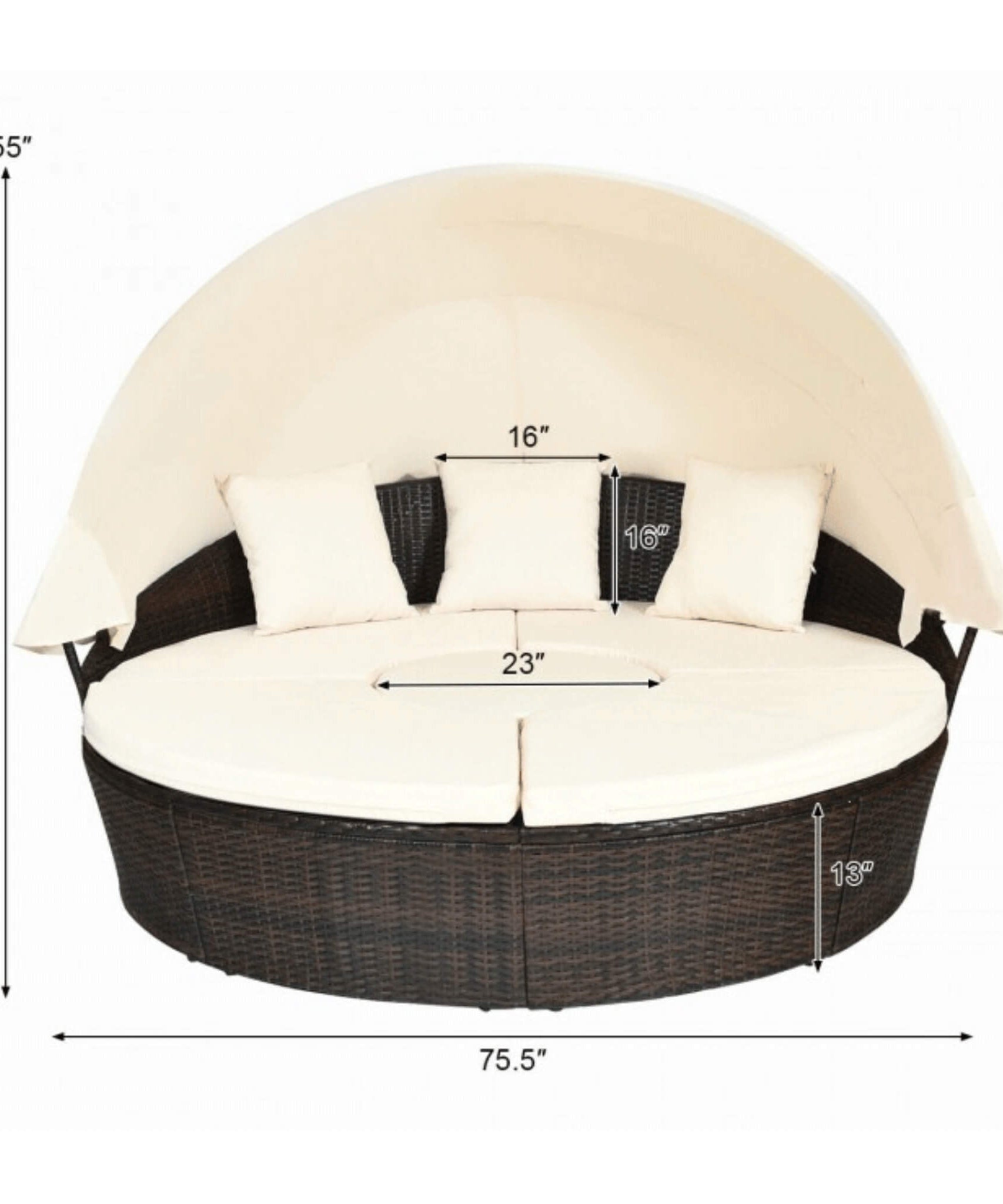 Alora Premium 76-Inch Round Outdoor Patio Rattan Daybed W/ Canopy & Table (SAK96418)
