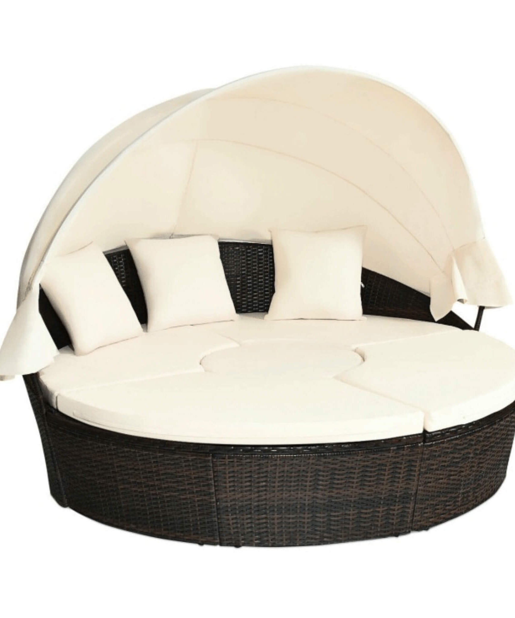 Alora Premium 76-Inch Round Outdoor Patio Rattan Daybed W/ Canopy & Table (SAK96418)