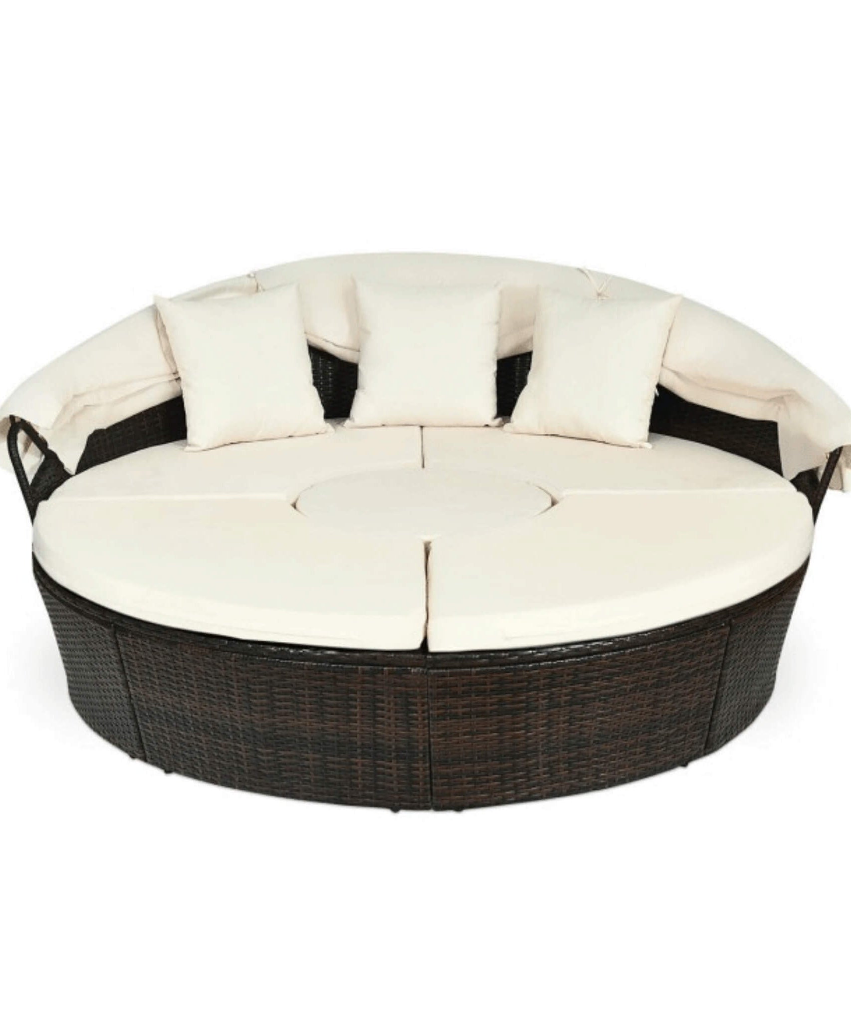 Alora Premium 76-Inch Round Outdoor Patio Rattan Daybed W/ Canopy & Table (SAK96418)