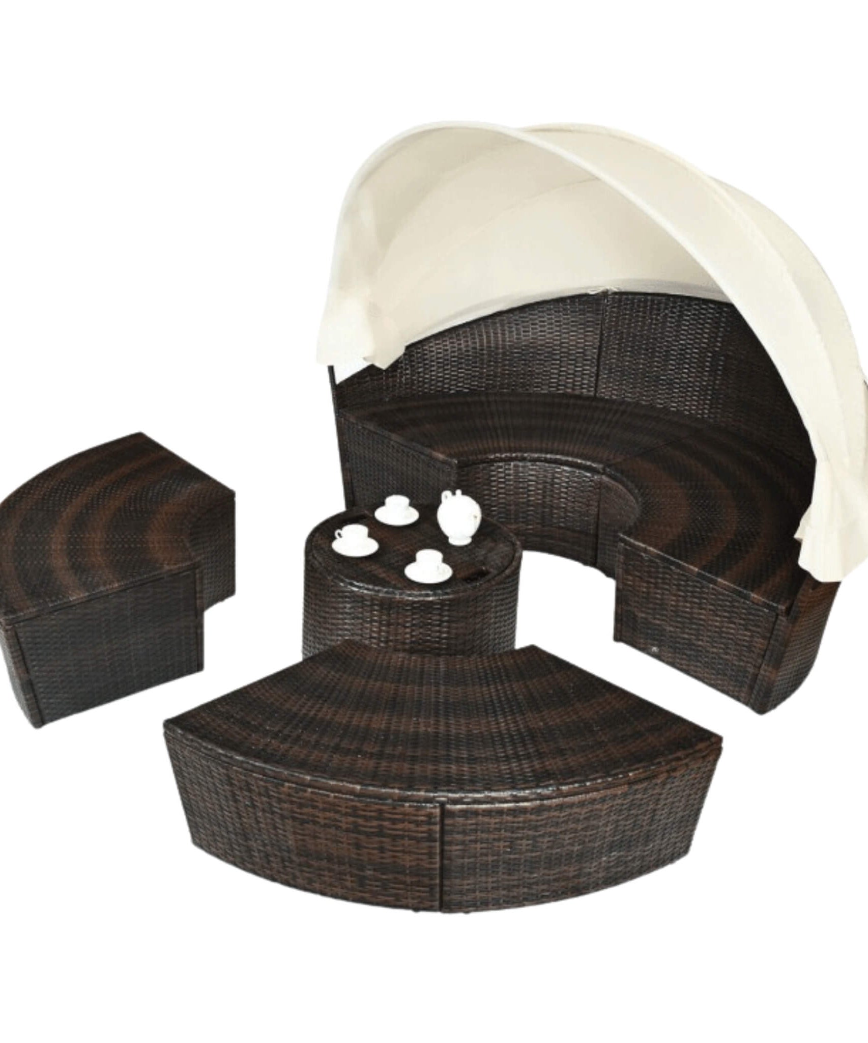 Alora Premium 76-Inch Round Outdoor Patio Rattan Daybed W/ Canopy & Table (SAK96418)