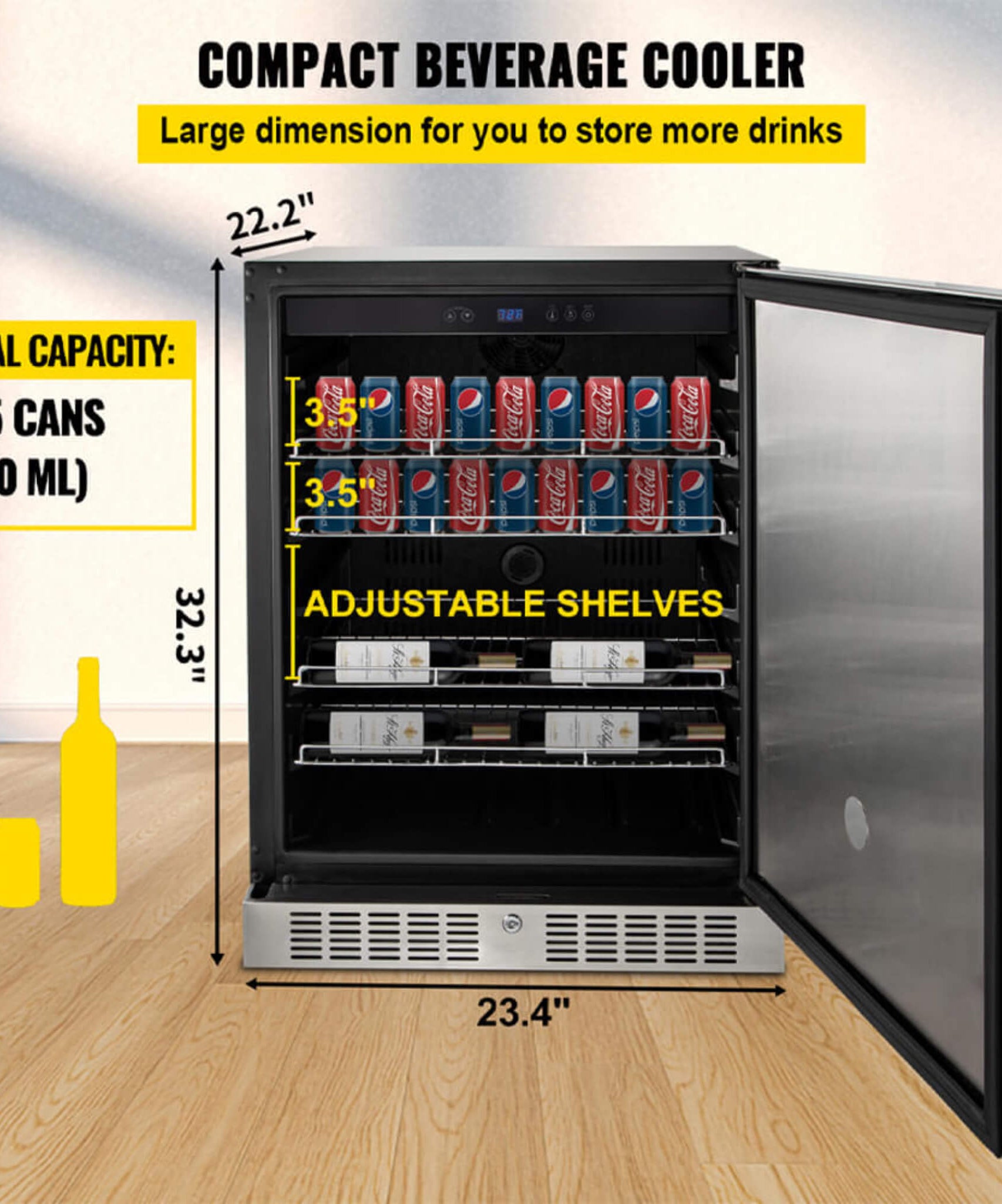 Premium 5.3 Cu.Ft Single Door Stainless Steel Built-In Wine Beverage Undercounter Refrigerator (SAK95276)