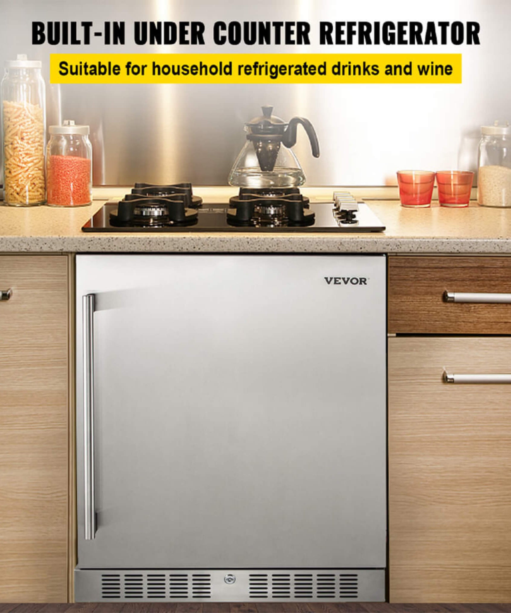 Premium 5.3 Cu.Ft Single Door Stainless Steel Built-In Wine Beverage Undercounter Refrigerator (SAK95276)