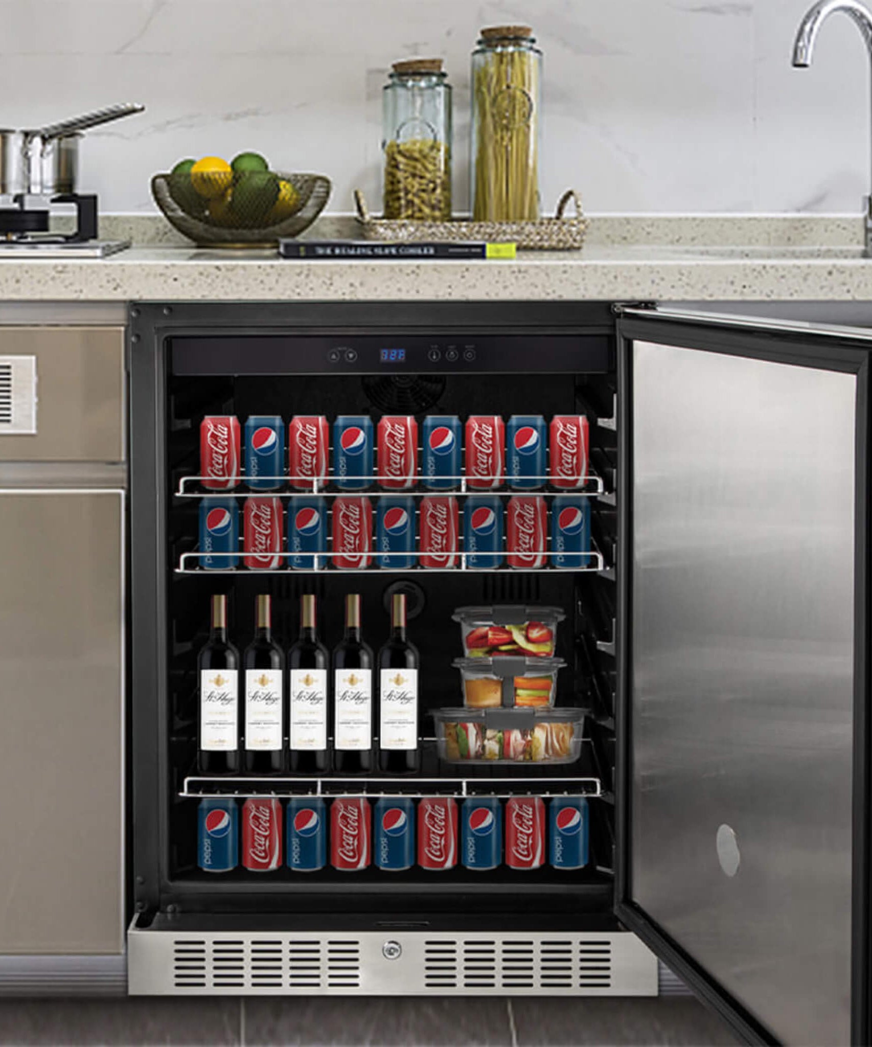 Premium 5.3 Cu.Ft Single Door Stainless Steel Built-In Wine Beverage Undercounter Refrigerator (SAK95276)