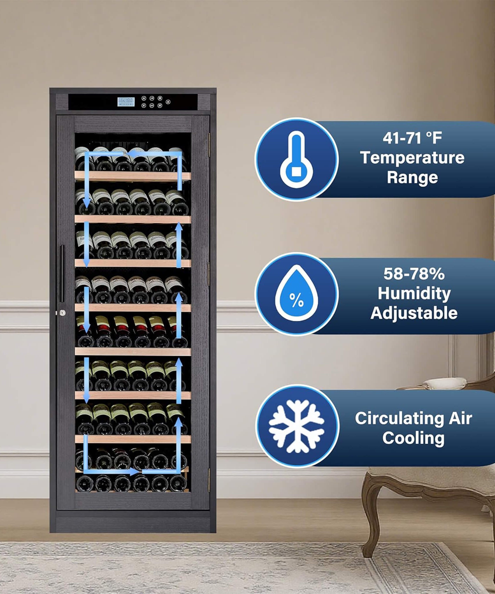 Nuvia 102-Bottle Smart Temperature-Controlled Multi-Tier Wine Cabinet For Home And Bar (SAK46361)
