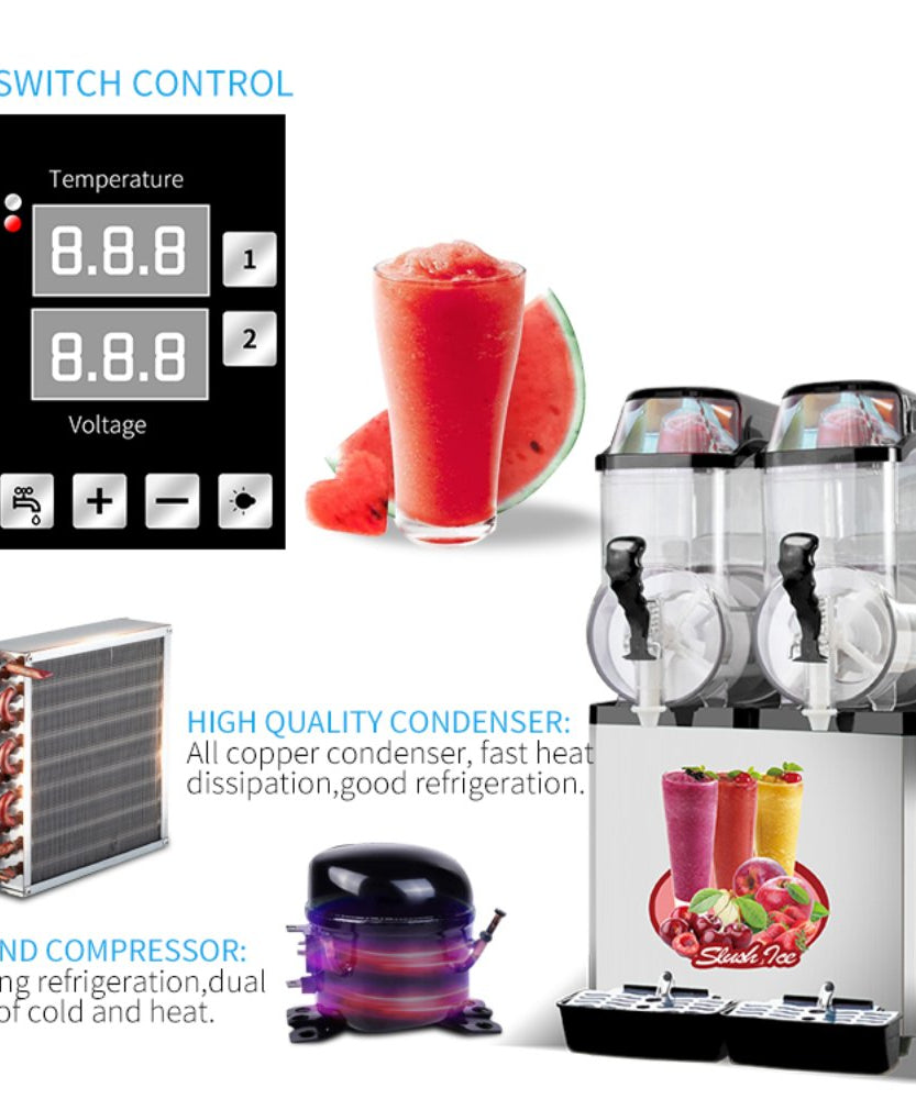 Premium Stainless Steel Margarita Frozen Drink Double Tank Slushy Maker Machine, 30L (SAK48253)