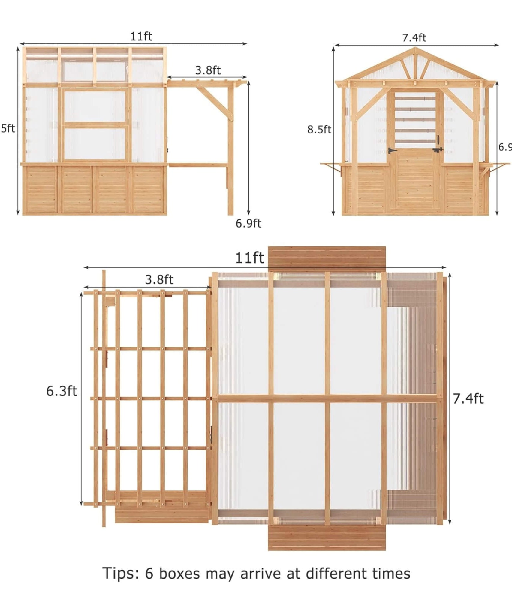 Premium Walk-In Spruce Wood Greenhouse With Pergola And Shelves (SAK75890)
