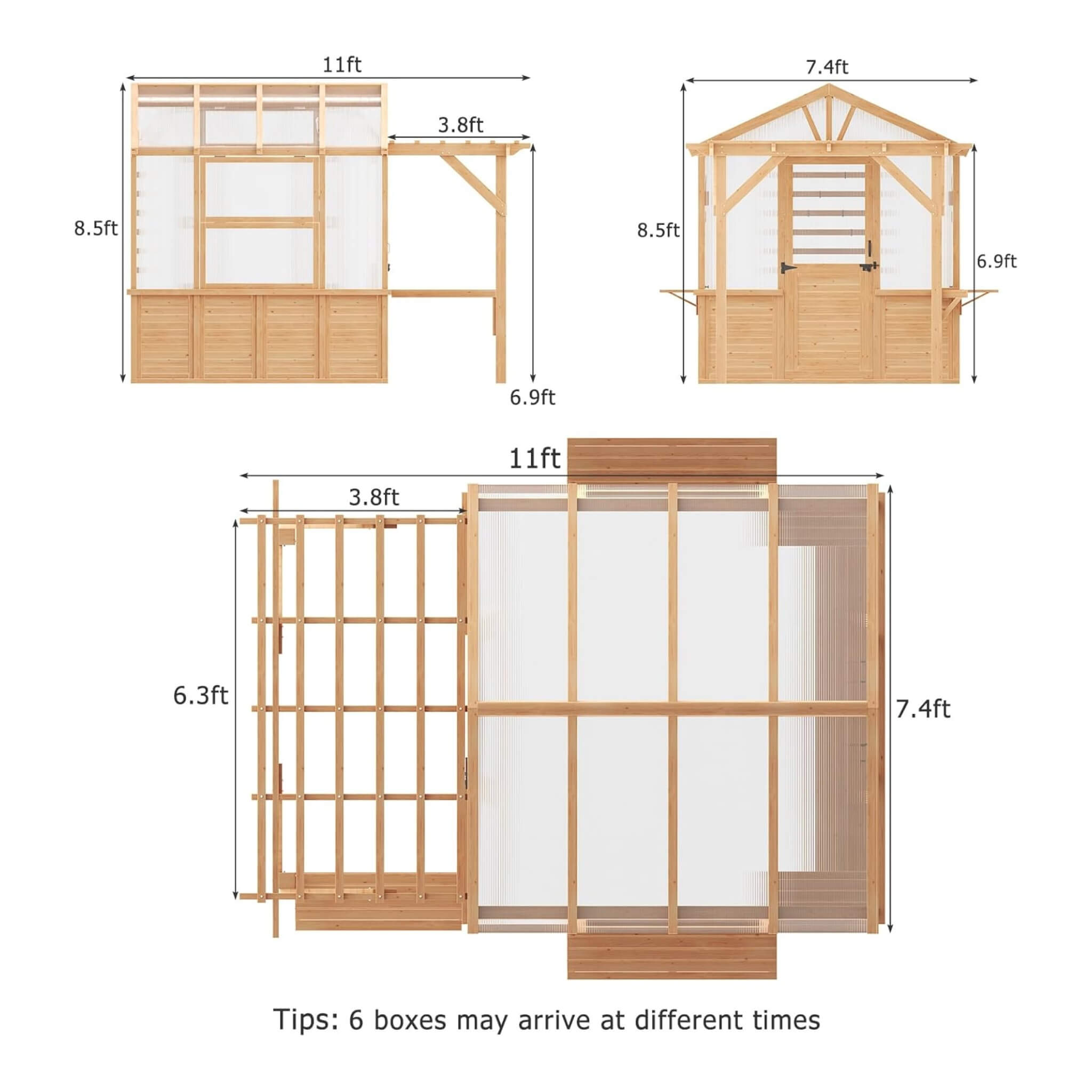 Premium Walk-In Spruce Wood Greenhouse With Pergola And Shelves (SAK75890)