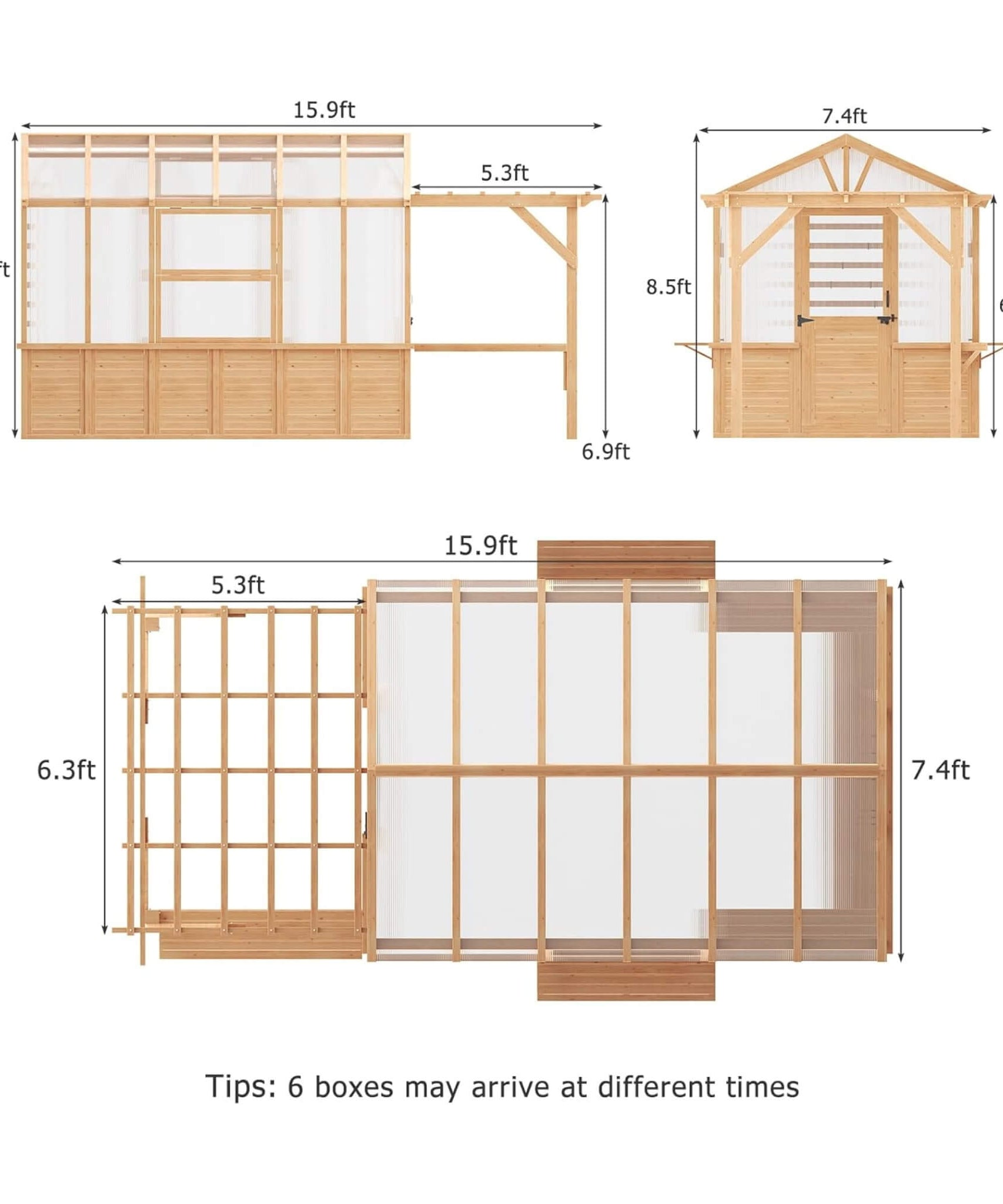 Premium Walk-In Spruce Wood Greenhouse With Pergola And Shelves (SAK75890)