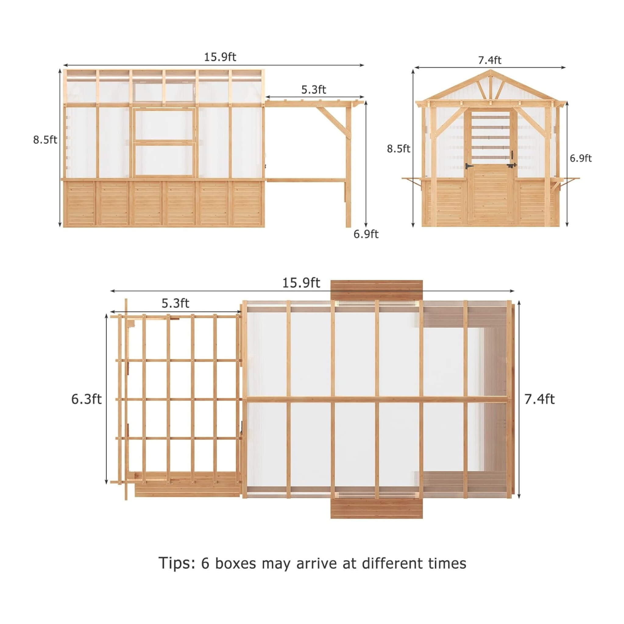 Premium Walk-In Spruce Wood Greenhouse With Pergola And Shelves (SAK75890)