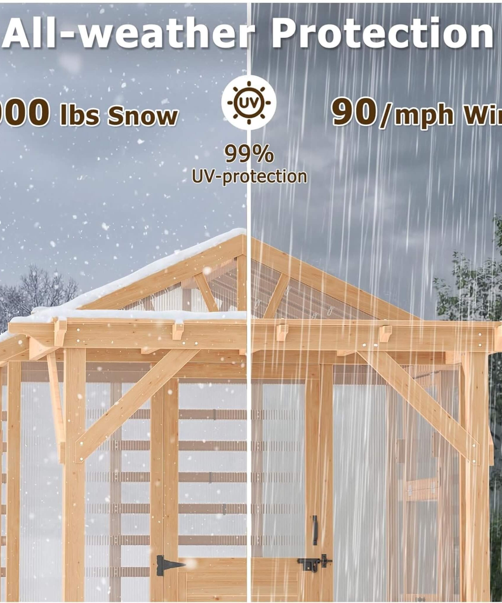 Premium Walk-In Spruce Wood Greenhouse With Pergola And Shelves (SAK75890)