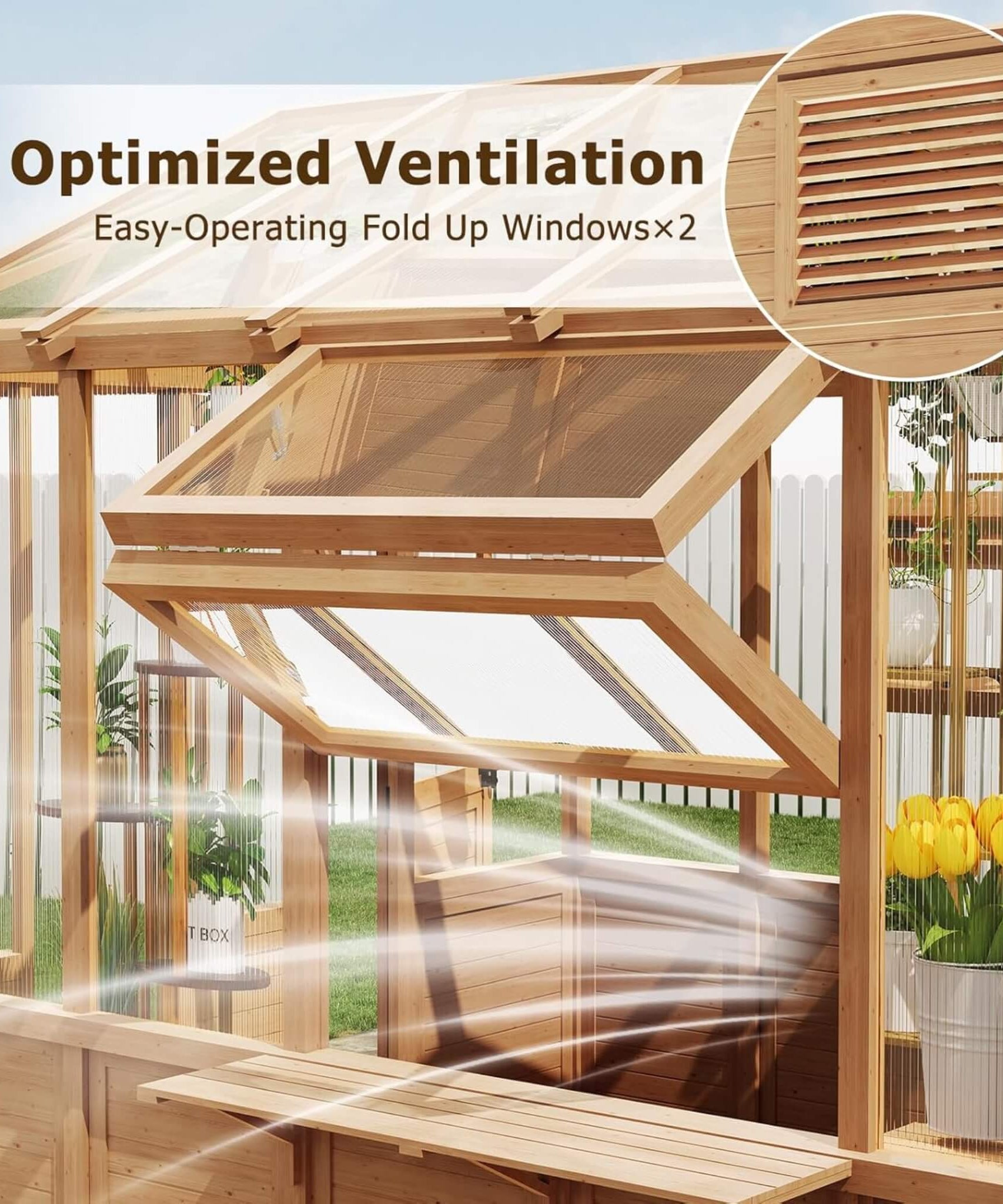Premium Walk-In Spruce Wood Greenhouse With Pergola And Shelves (SAK75890)