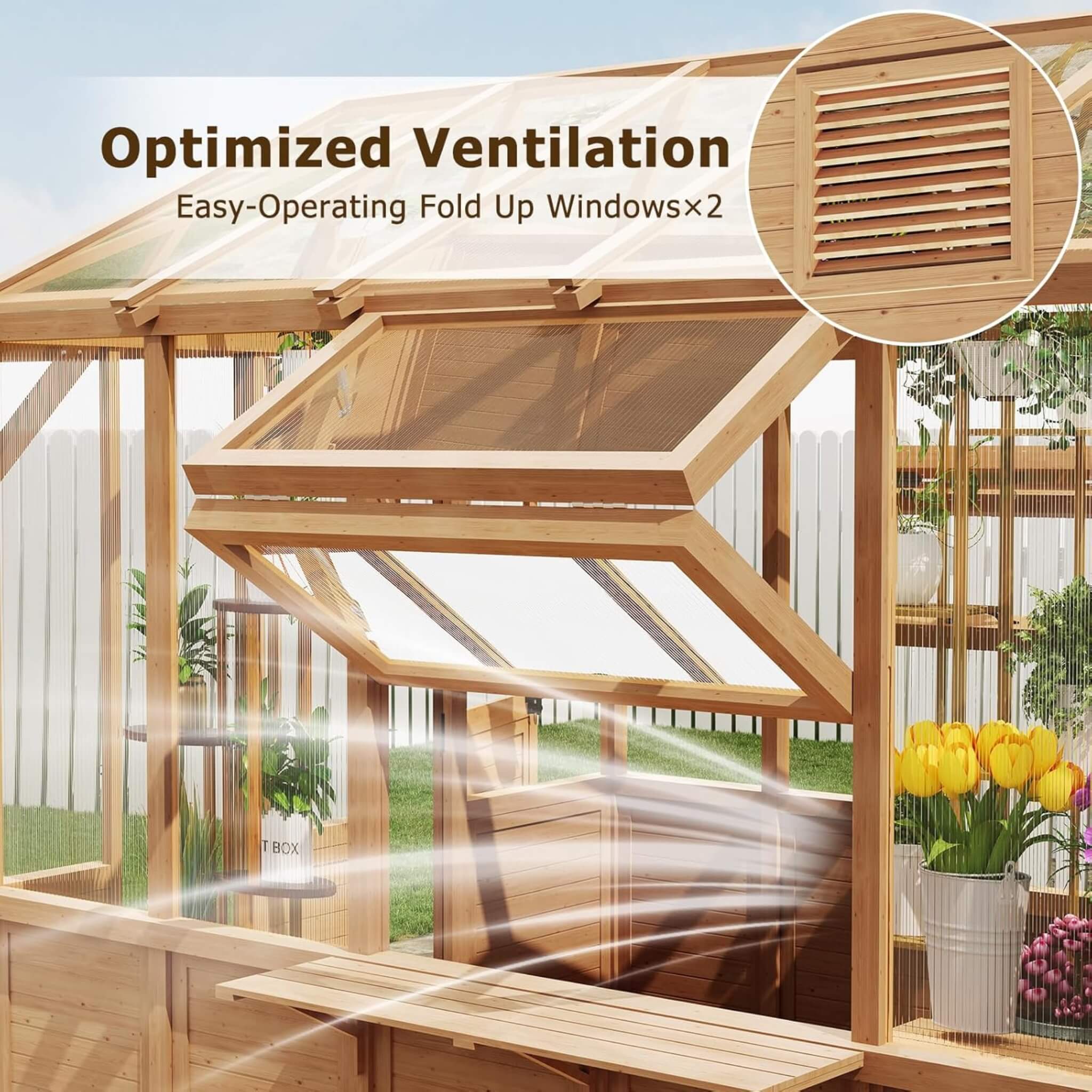 Premium Walk-In Spruce Wood Greenhouse With Pergola And Shelves (SAK75890)