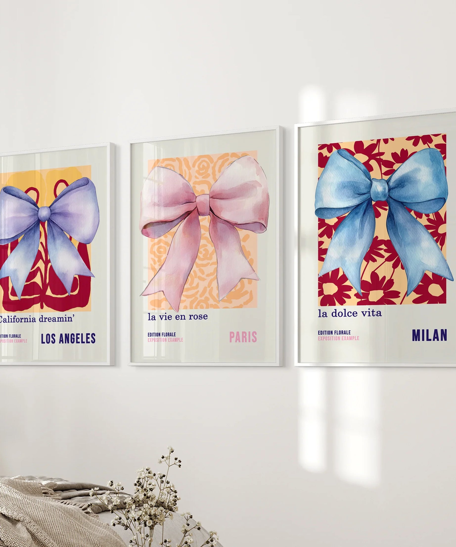 Girly Bow Wall Art Trio. Preppy Pastel Fashion Quotes Posters