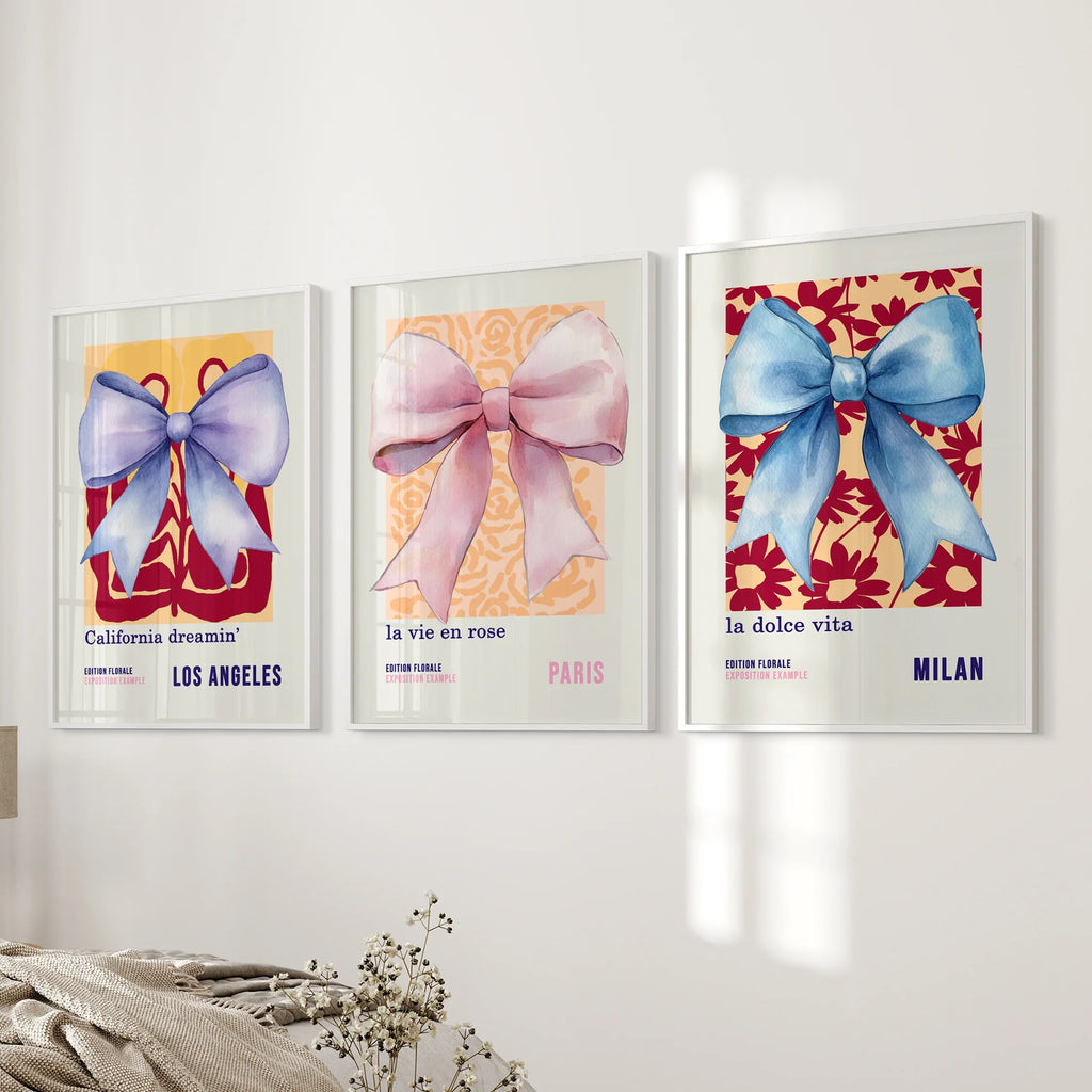 Girly Bow Wall Art Trio. Preppy Pastel Fashion Quotes Posters