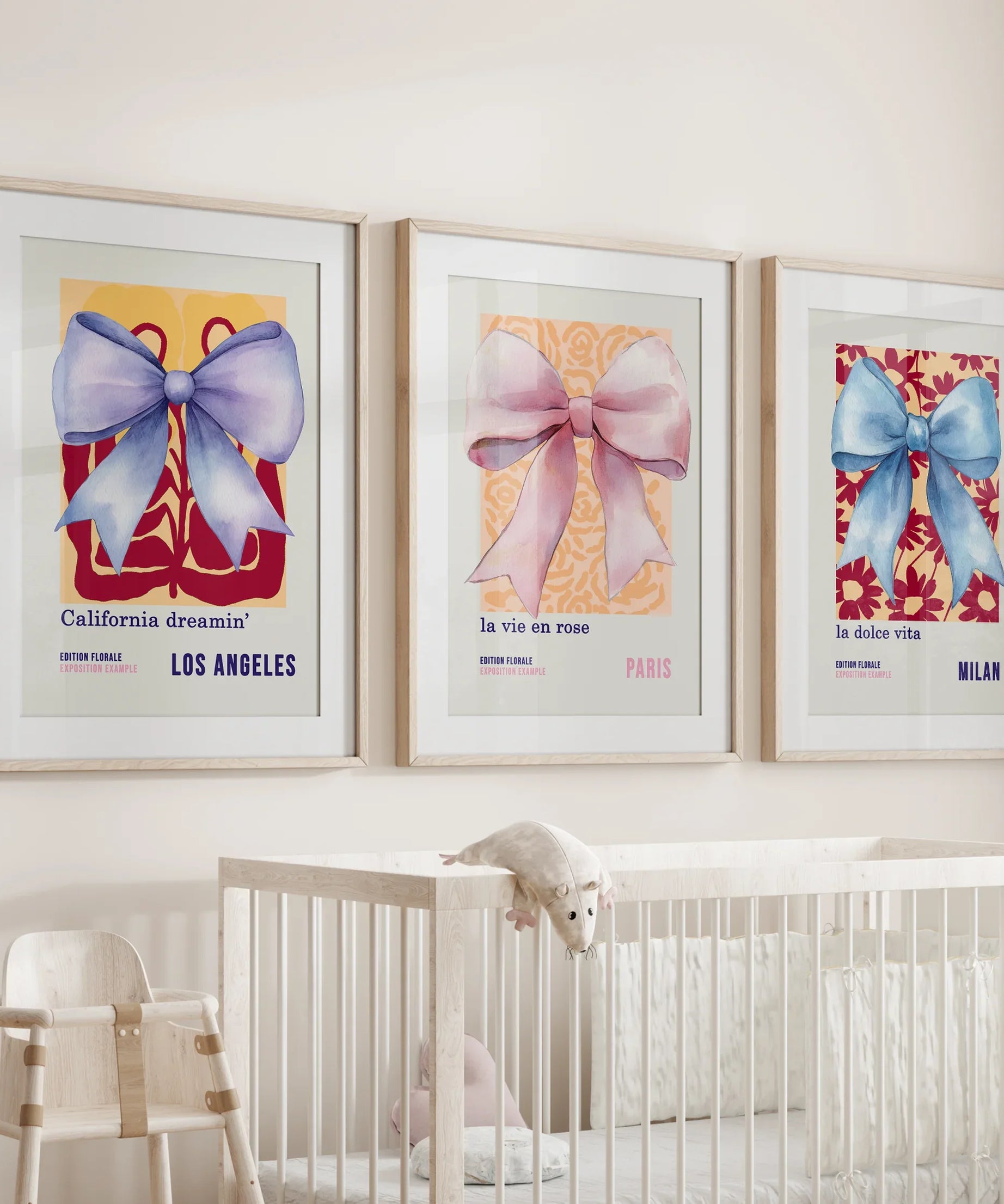 Girly Bow Wall Art Trio. Preppy Pastel Fashion Quotes Posters