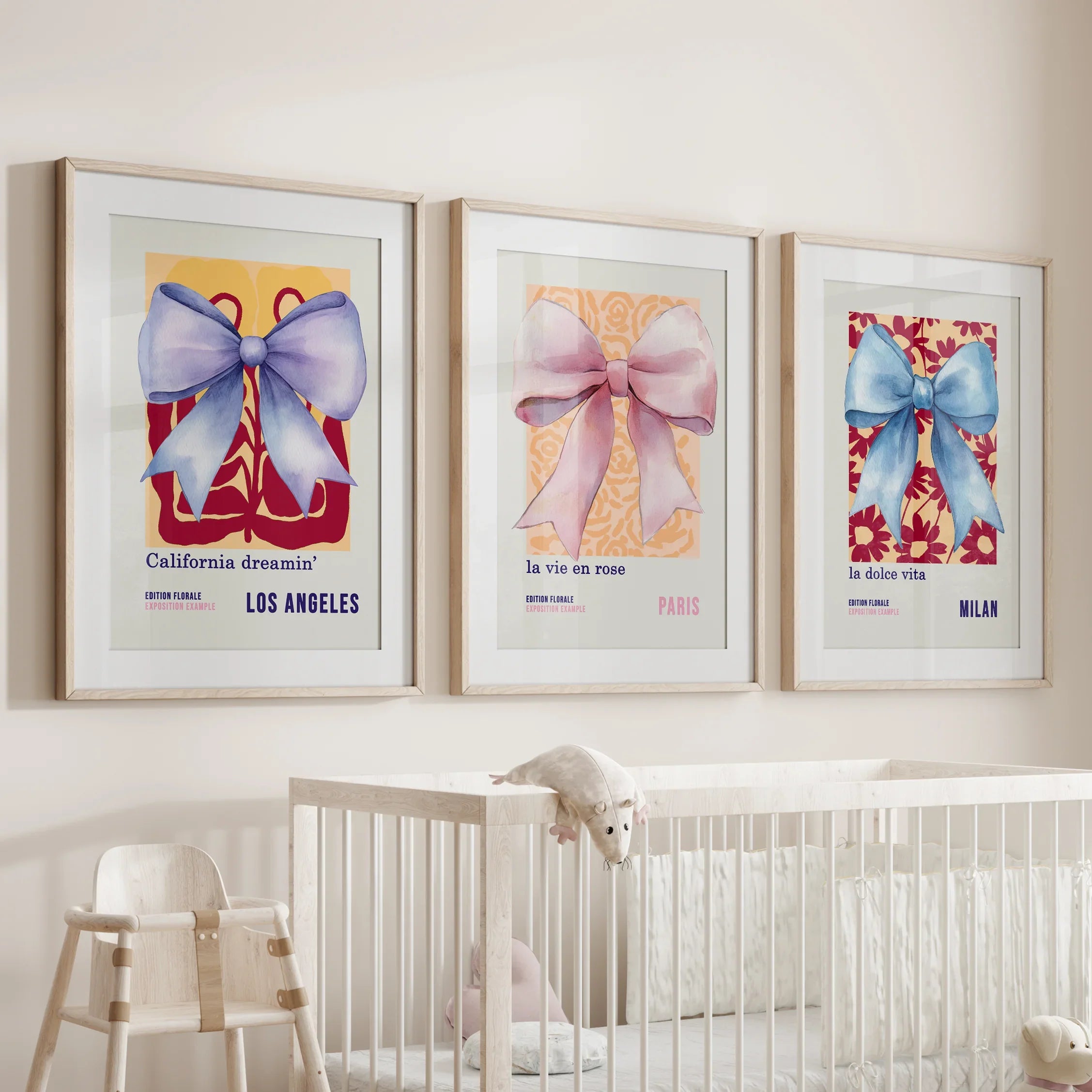 Girly Bow Wall Art Trio. Preppy Pastel Fashion Quotes Posters