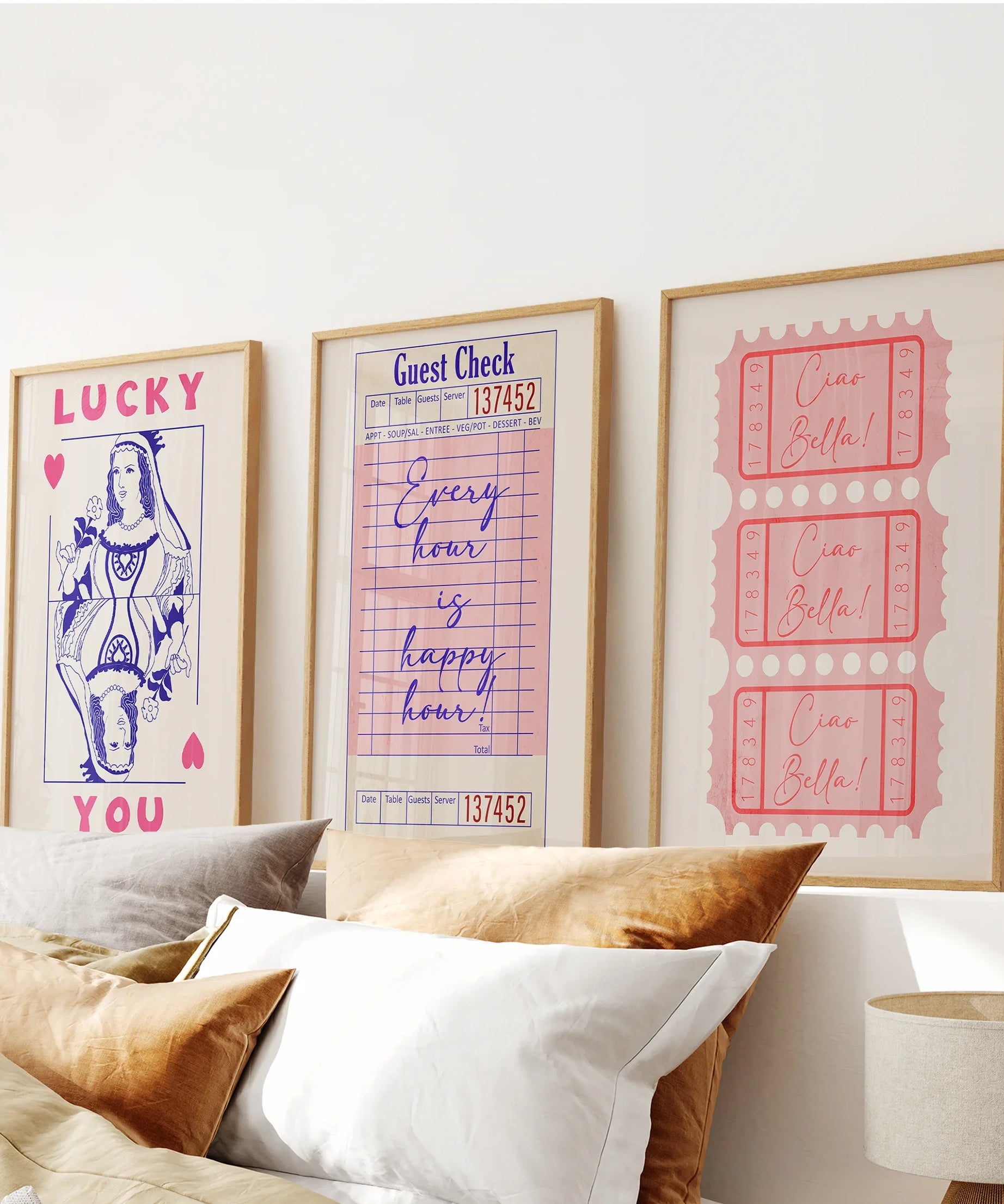Guest Check, Playing Card Art. Retro Dopamine Set of 3 Prints