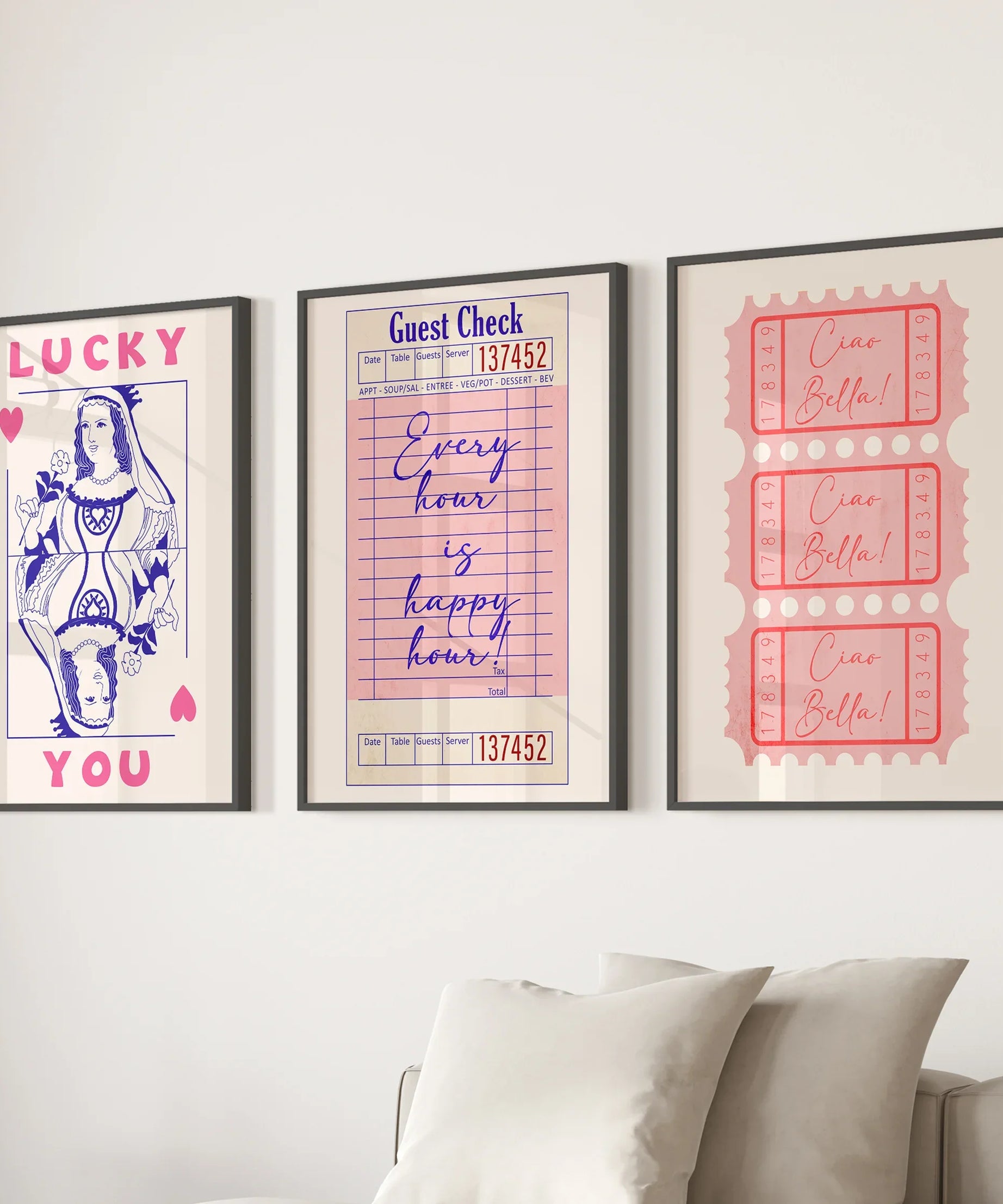 Guest Check, Playing Card Art. Retro Dopamine Set of 3 Prints