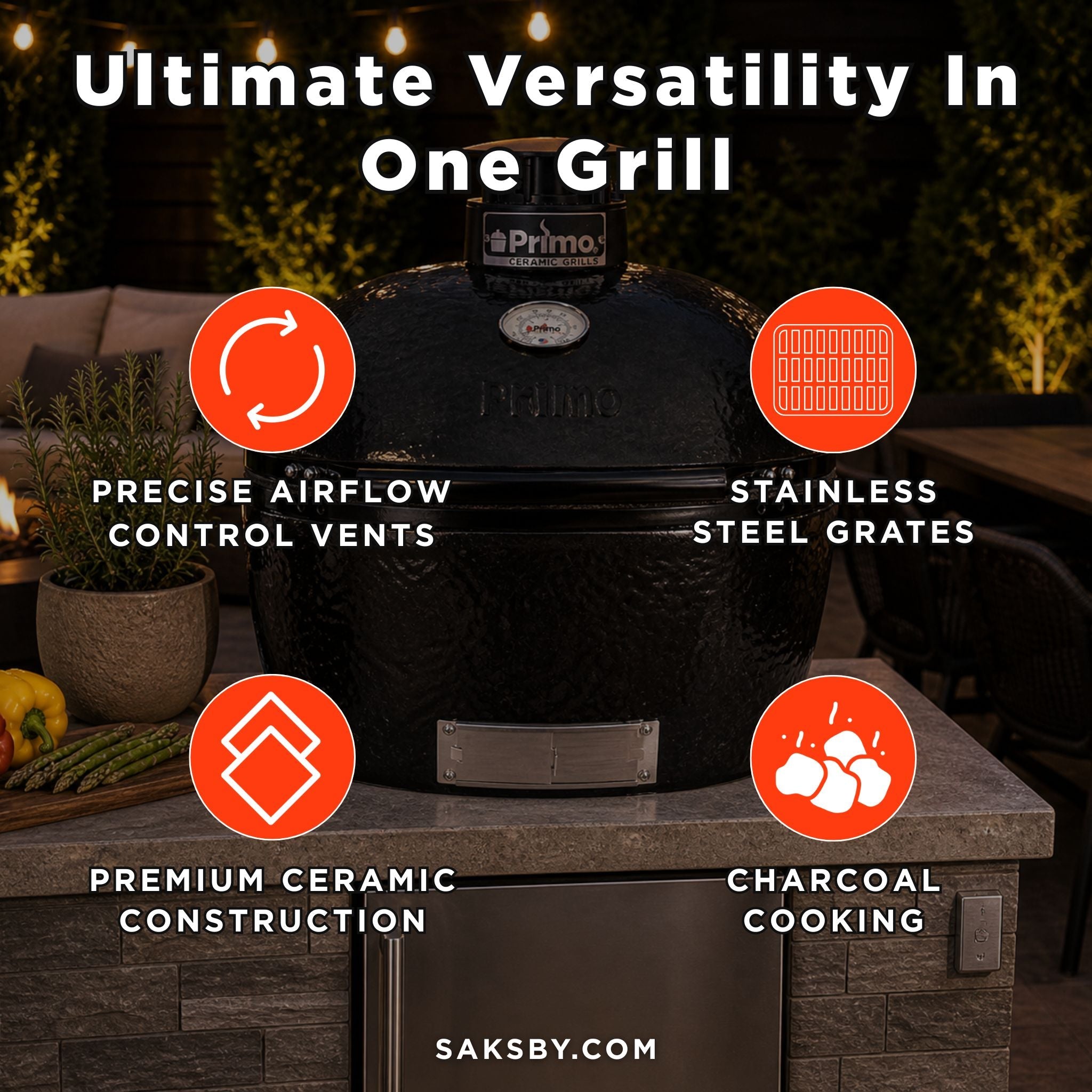 Primo Oval Large 300 Ceramic Kamado BBQ Grill W/ Stainless Steel Grates [PGCLGH] (SAK14871)