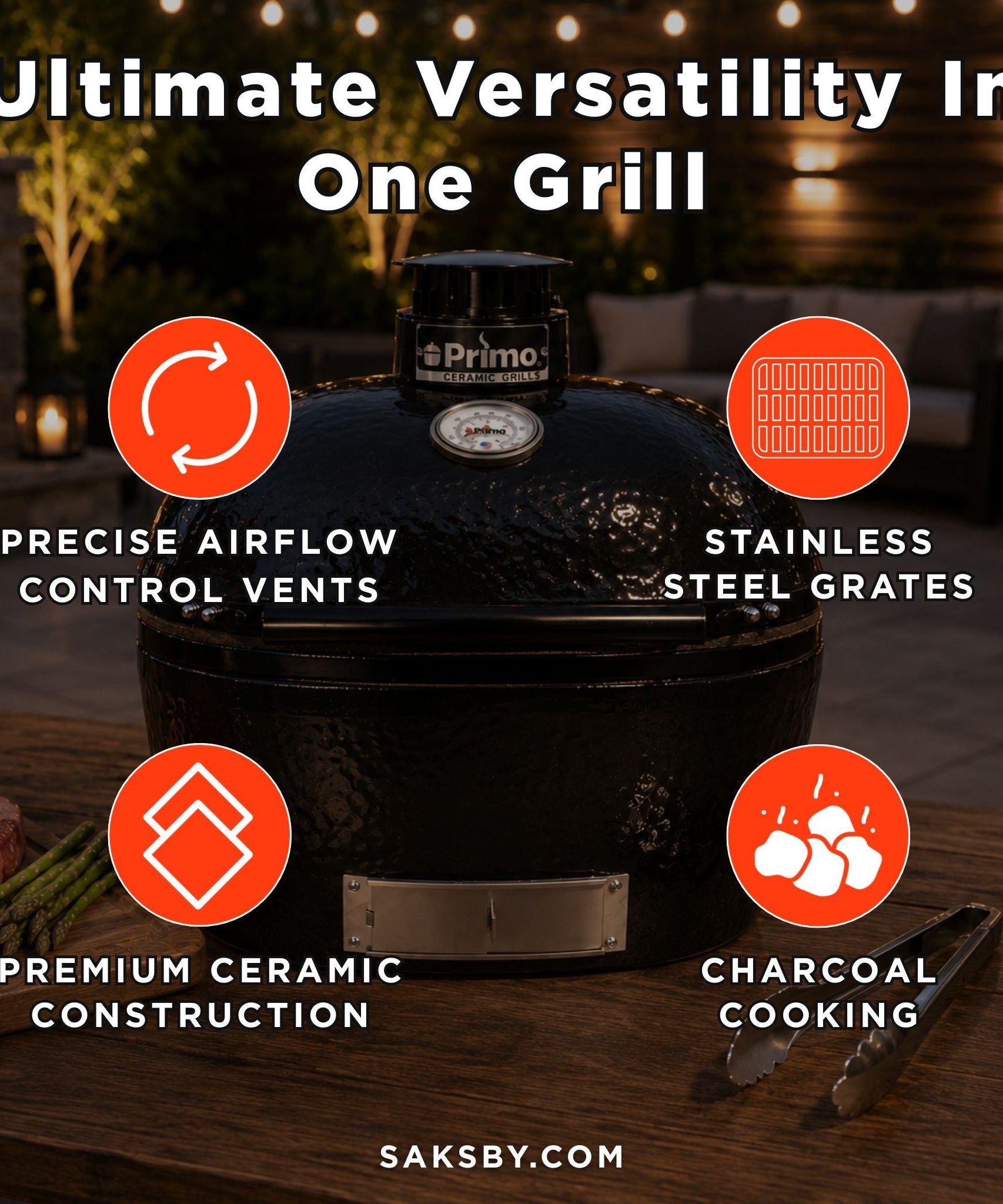 Primo Oval XL 400 Ceramic Kamado BBQ Grill W/ Stainless Steel Grates [PGCXLH] (SAK23100)