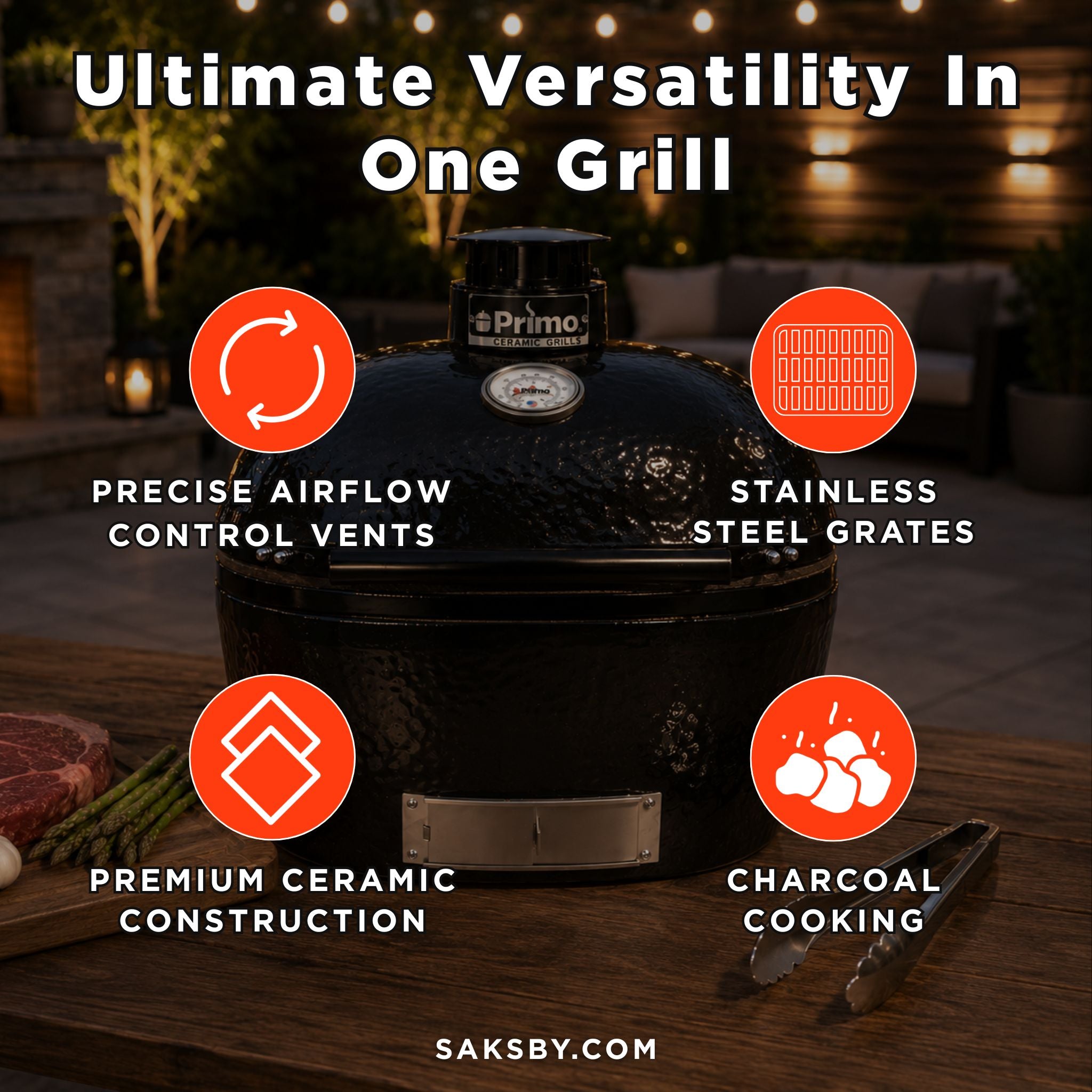 Primo Oval XL 400 Ceramic Kamado BBQ Grill W/ Stainless Steel Grates [PGCXLH] (SAK23100)