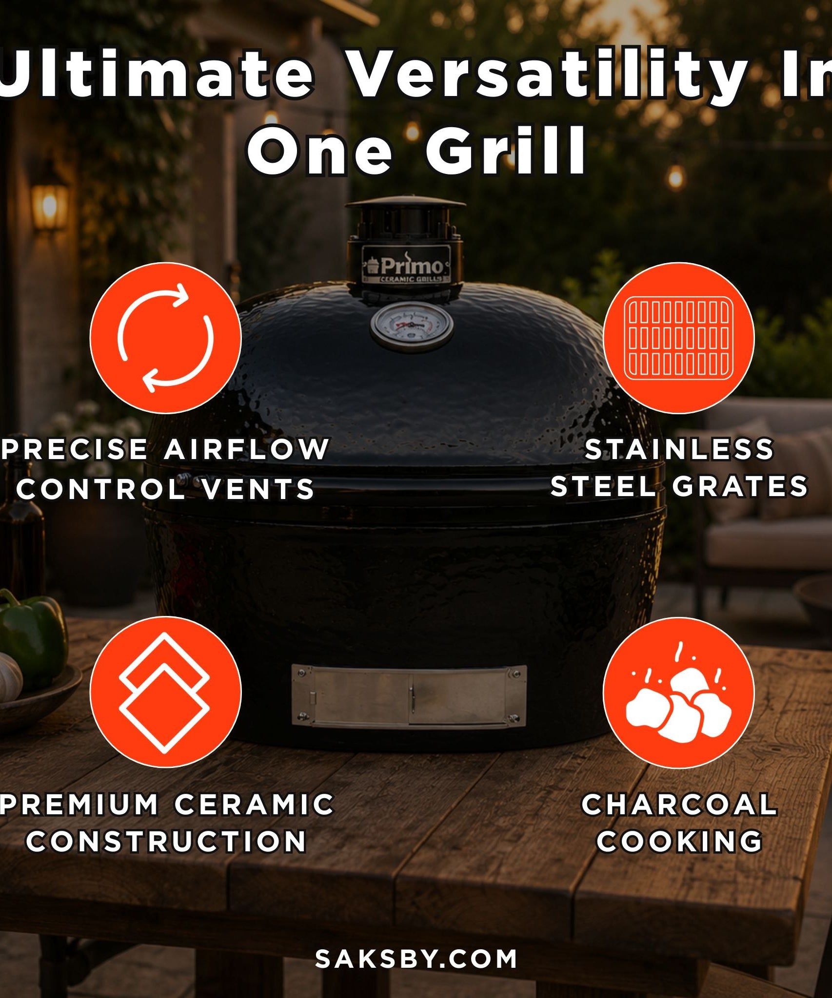 Primo Oval XXL Black Ceramic Kamado Charcoal Grill [PGCXXLH] (SAK25674)