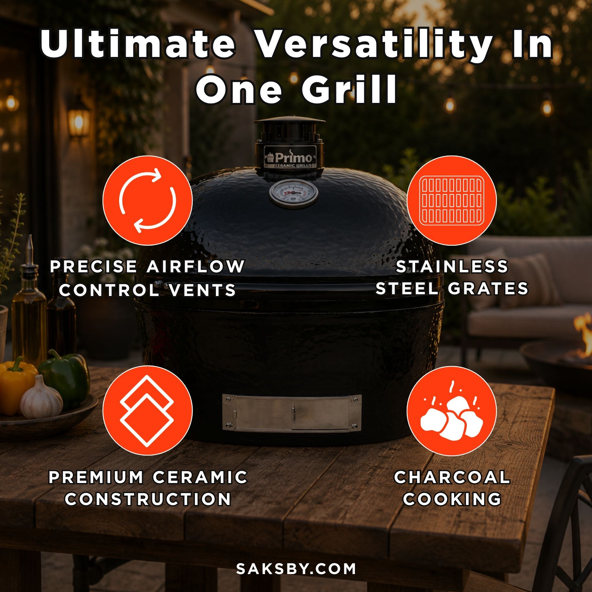 Primo Oval XXL Black Ceramic Kamado Charcoal Grill [PGCXXLH] (SAK25674)