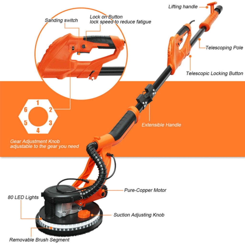 Professional Electric 750W Drywall Ceiling Pole Sander W/ Vacuum (SAK97855)