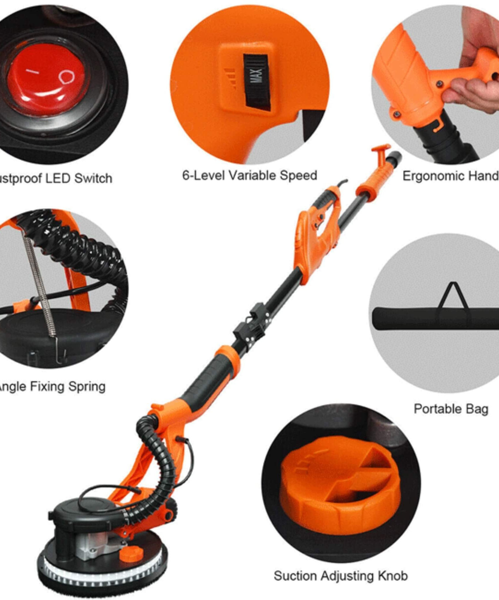 Professional Electric 750W Drywall Ceiling Pole Sander W/ Vacuum (SAK97855)