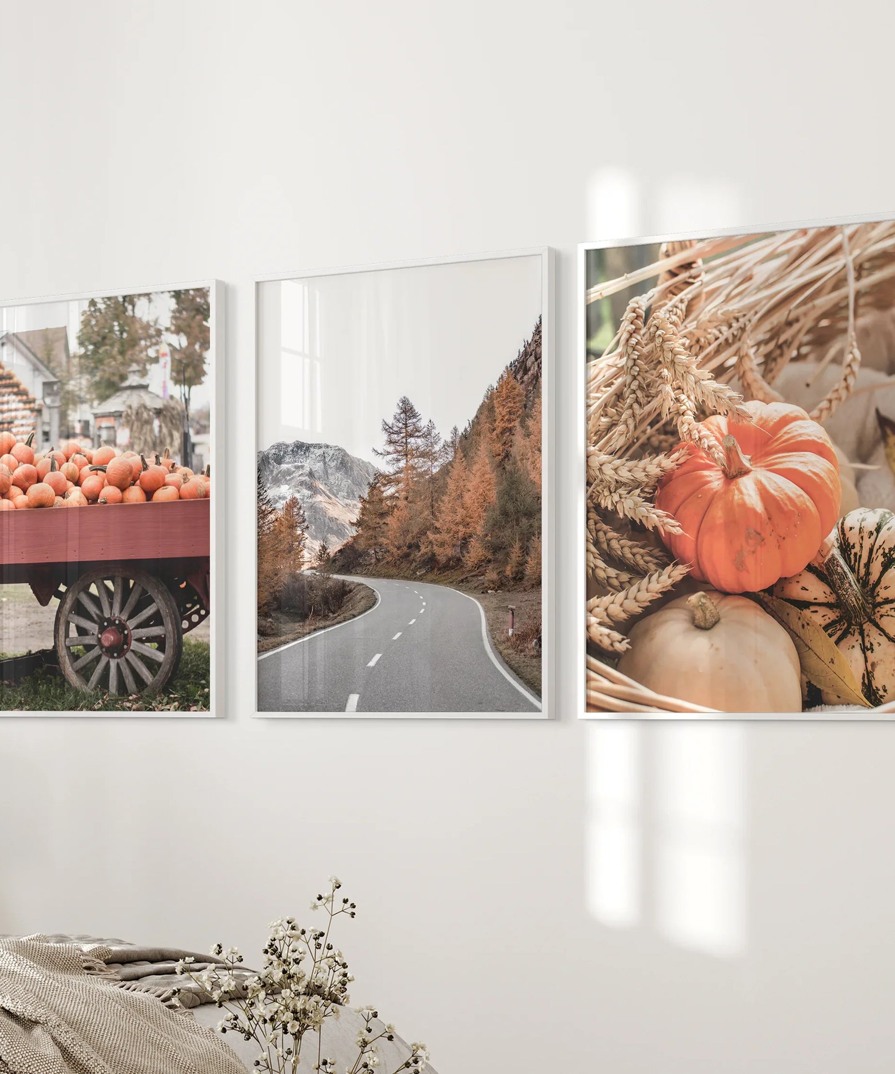 Autumn Pumpkin Set of 3 Prints. Rustic Fall Harvest Decor