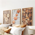 Cozy Fall Wall Art Set of 3. Pumpkins and Autumn Leaves