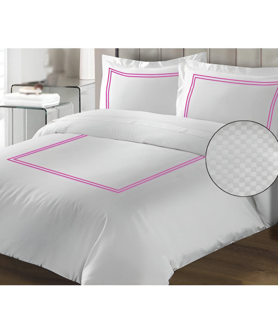400TC Cotton Double Embroidery Sateen Microcheck Duvet Cover Set
