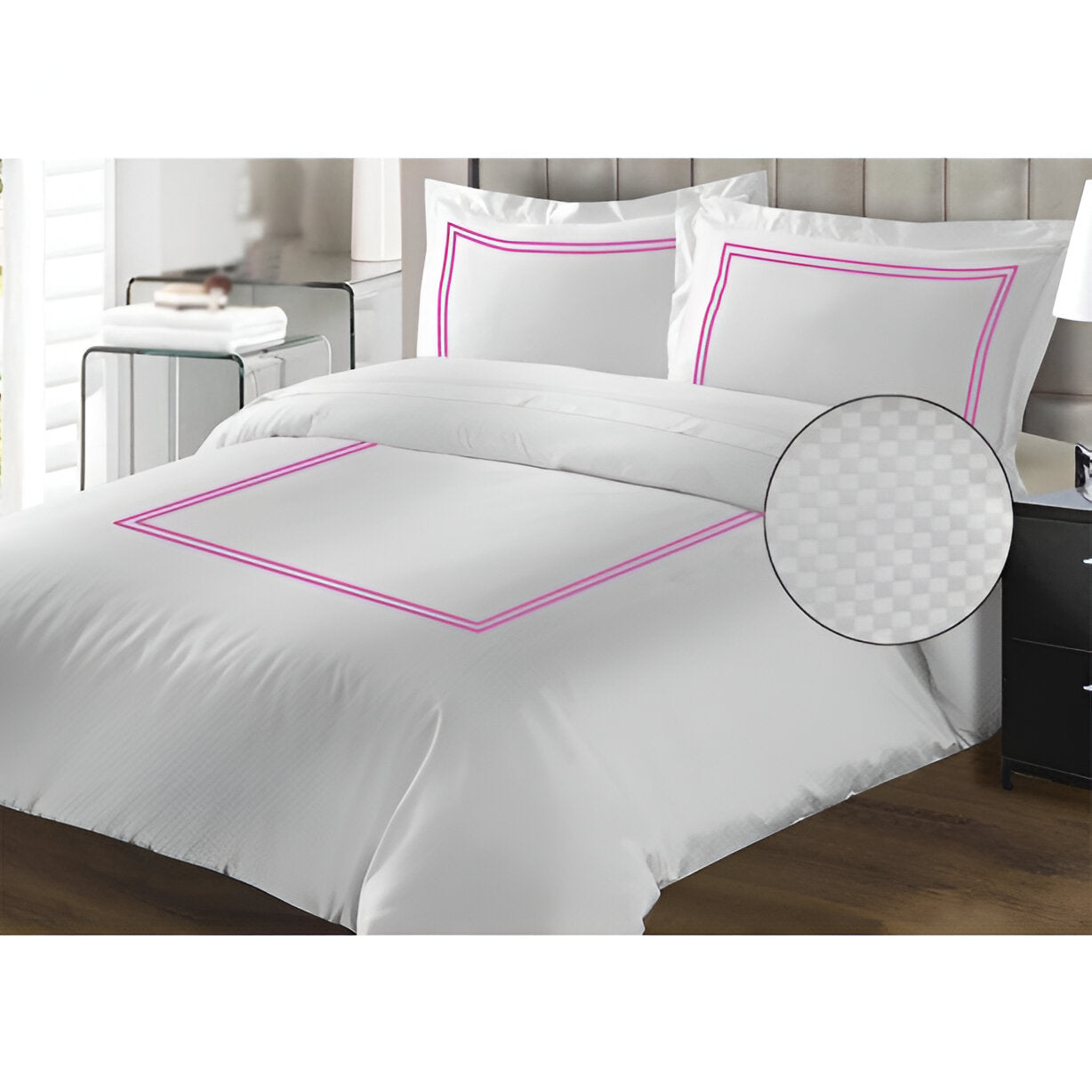 400TC Cotton Double Embroidery Sateen Microcheck Duvet Cover Set