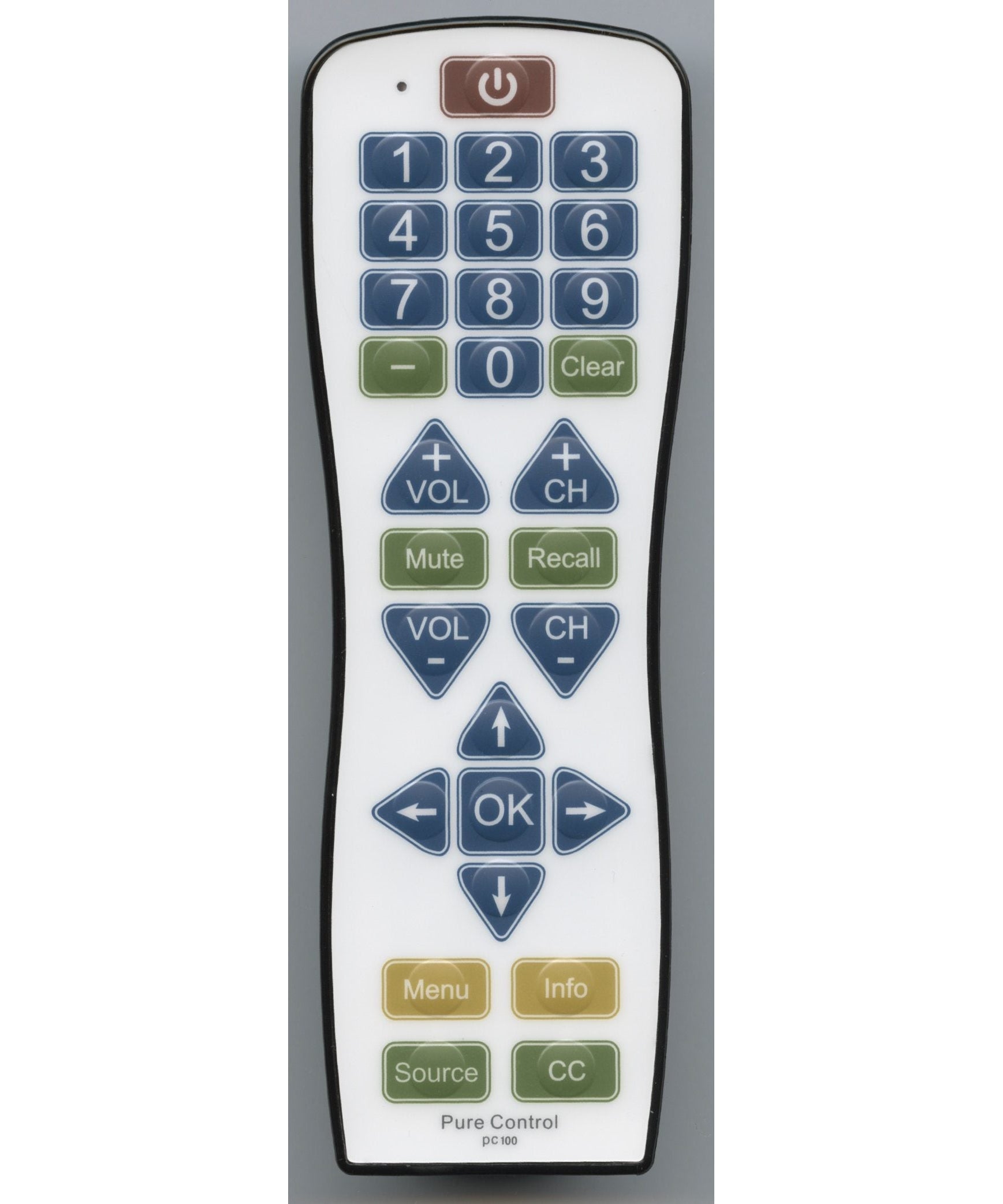 Pure Control PC100 TV Universal Hospitality Remote Control with Flat Membrane Surface