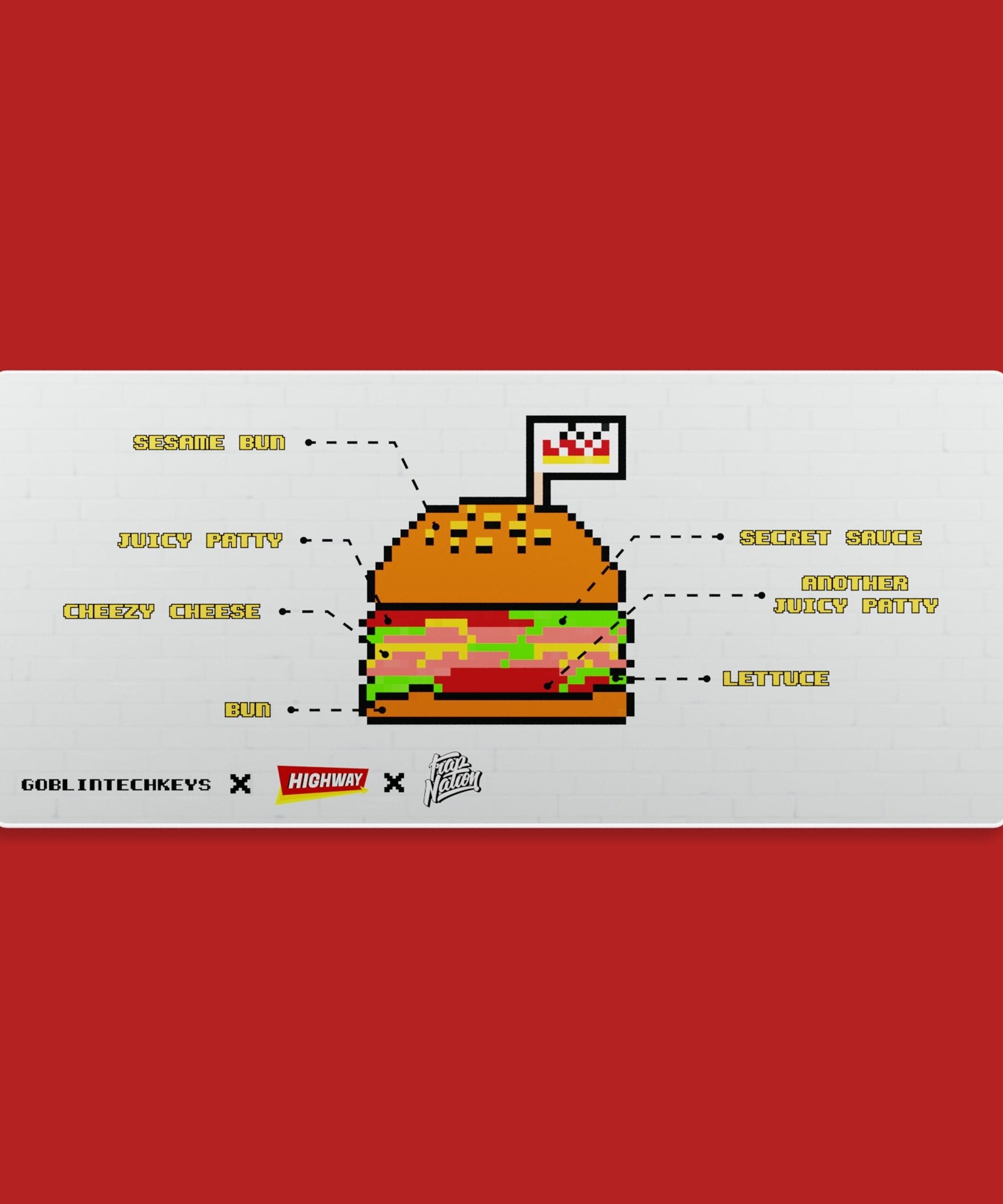 [Ready Stock] Goblintechkeys x Highway Cafe x Trap Nation Deskmat XL - Highway Cafe Pixelated Burger